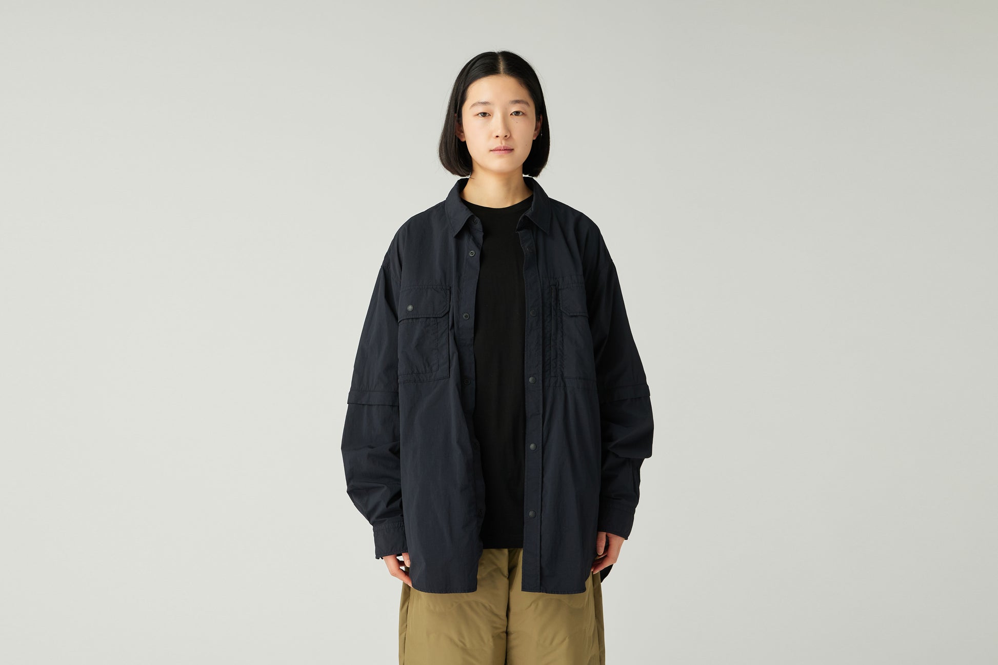 Garment Dyed Convertible Shirt Black