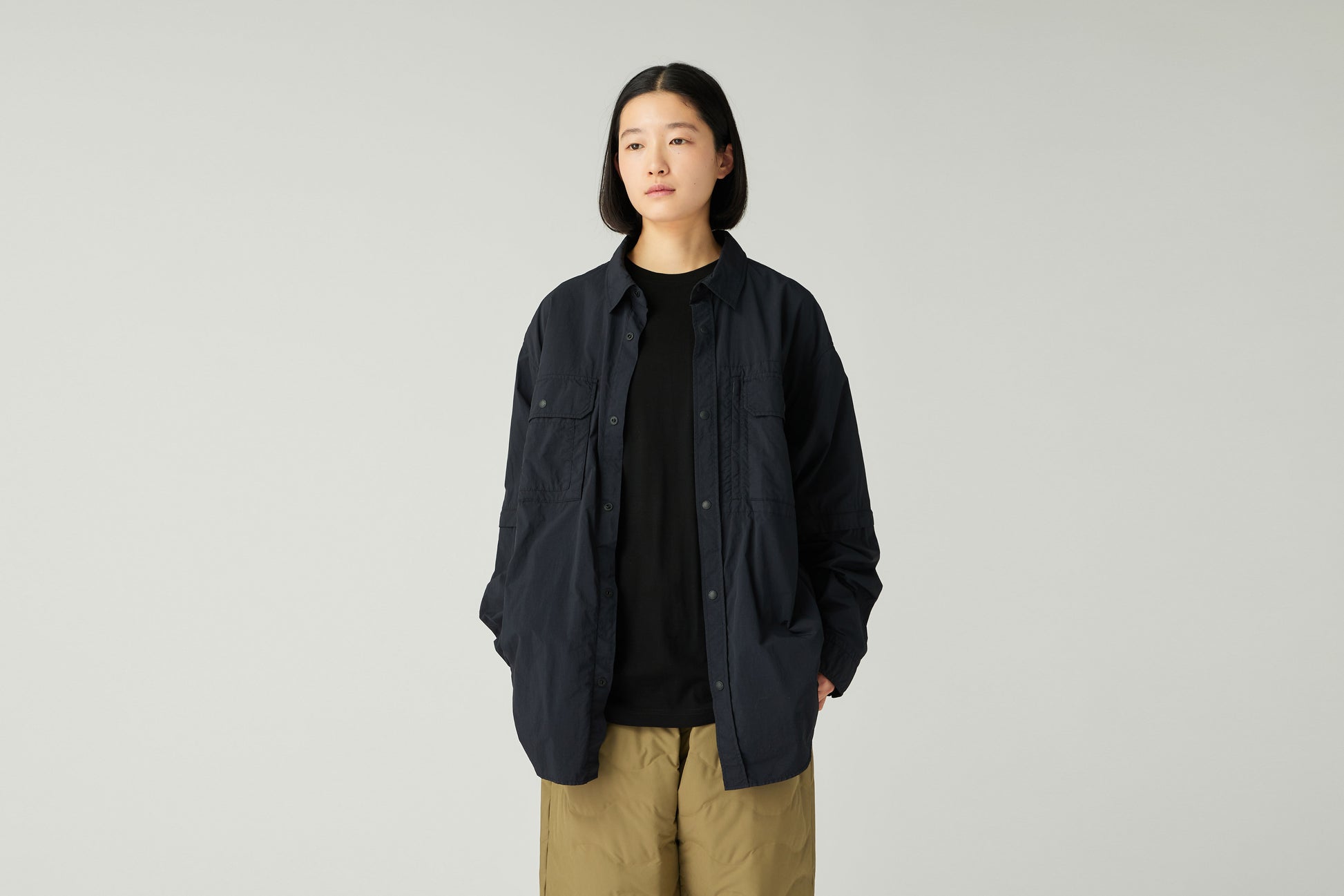 Garment Dyed Convertible Shirt Black