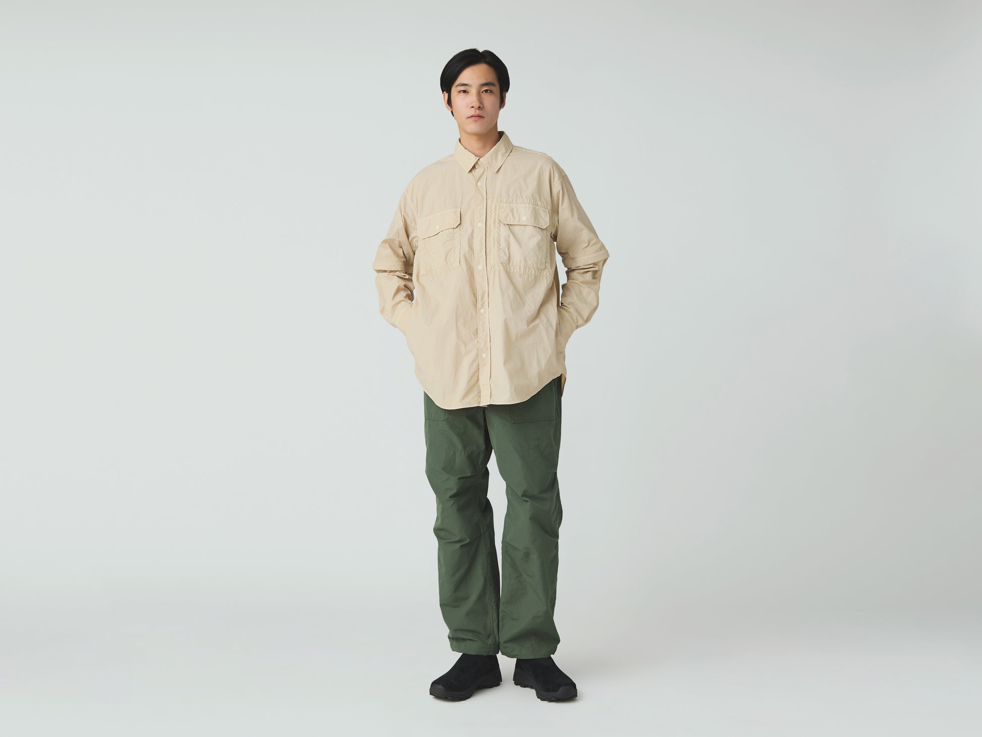 Garment Dyed Convertible Shirt Ivory