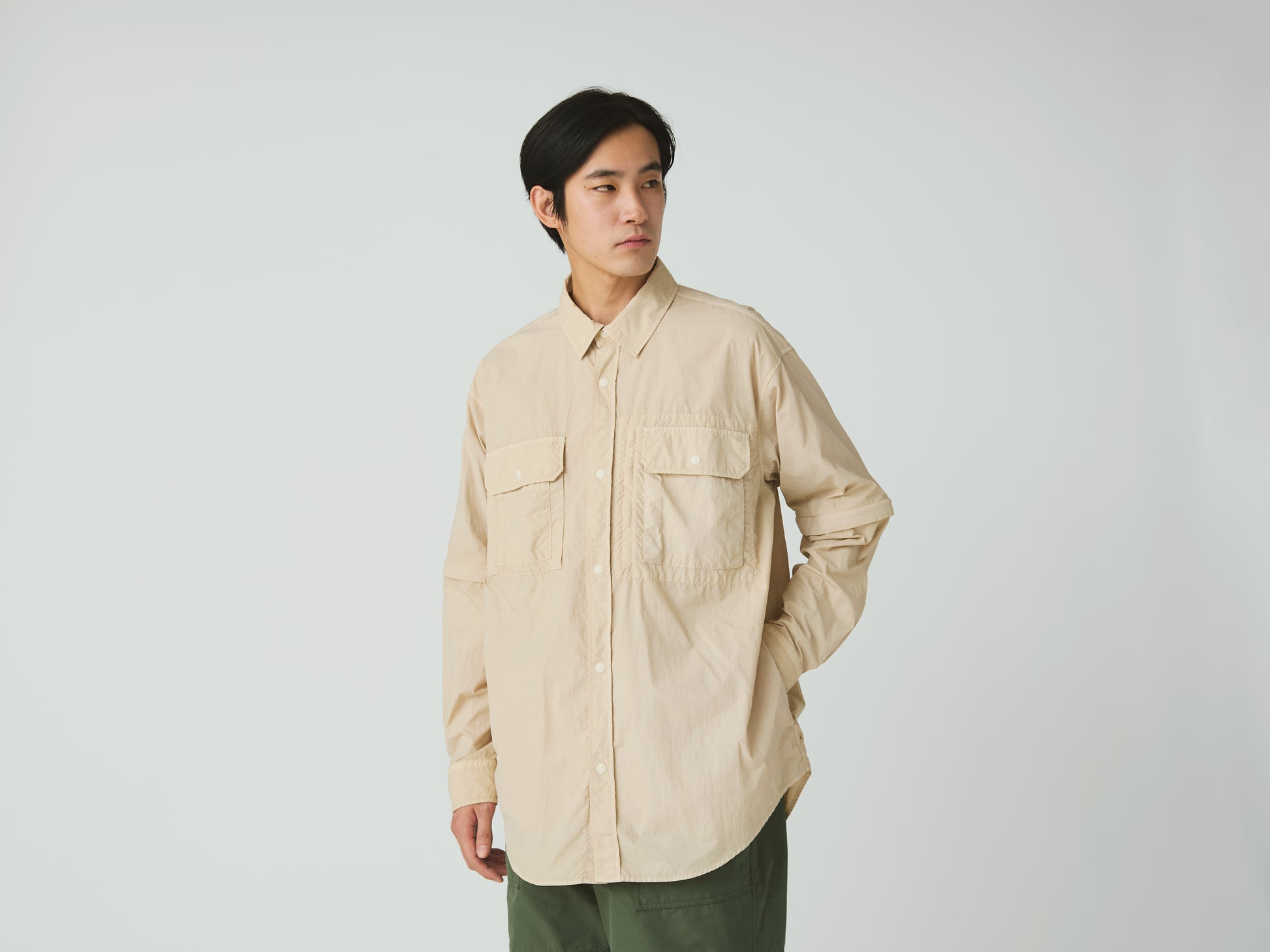Garment Dyed Convertible Shirt Ivory