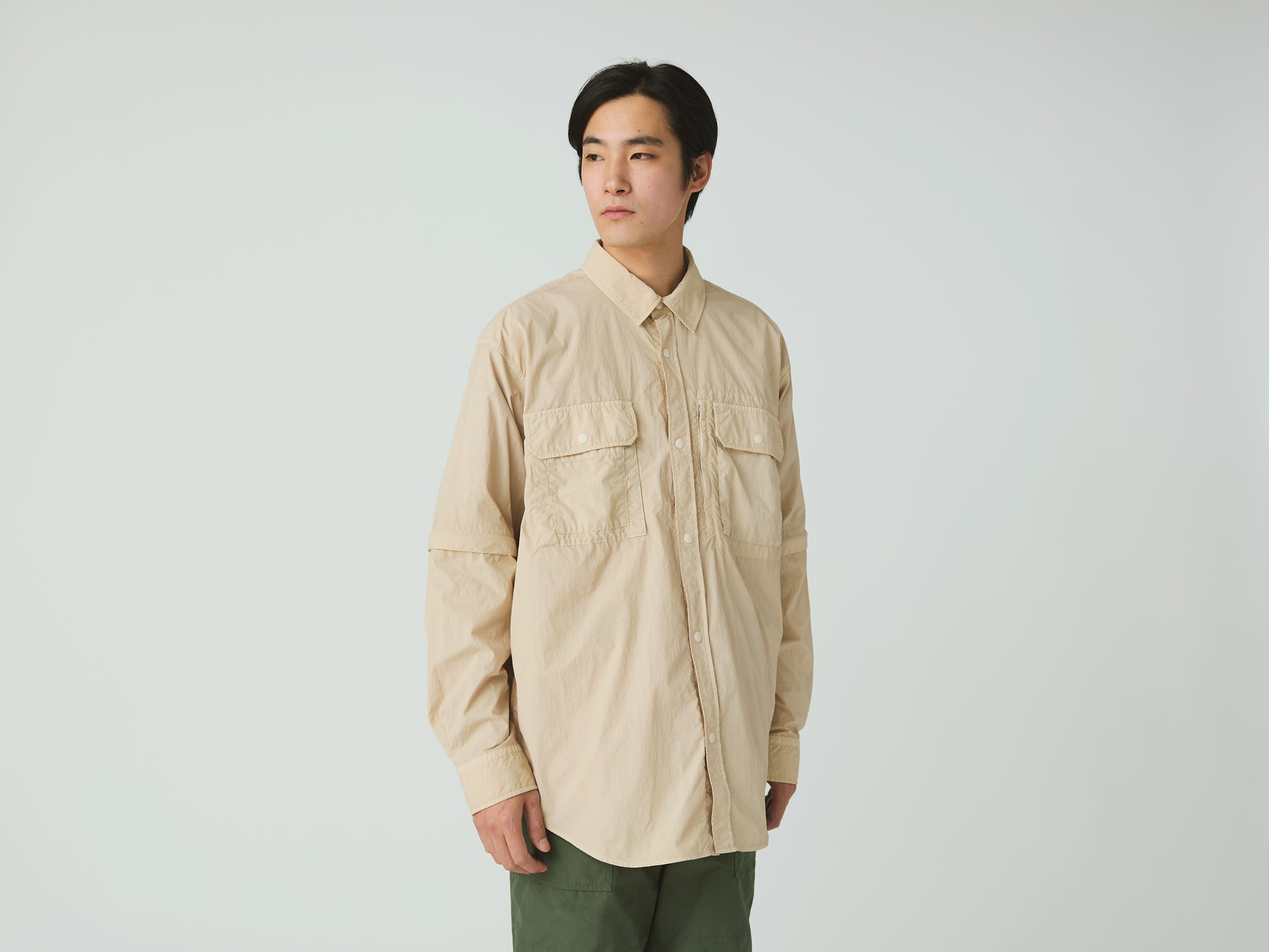 Garment Dyed Convertible Shirt Ivory