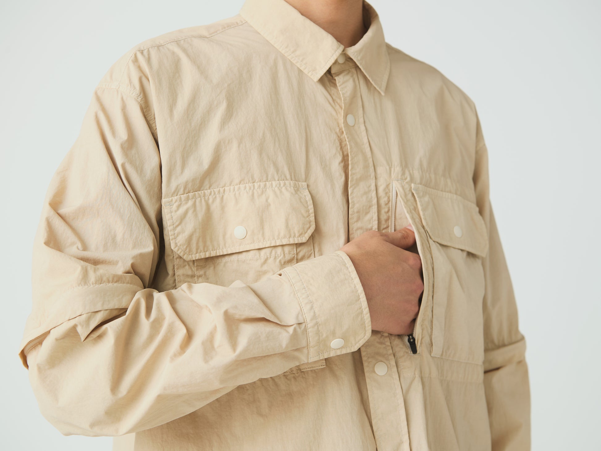 Garment Dyed Convertible Shirt Ivory