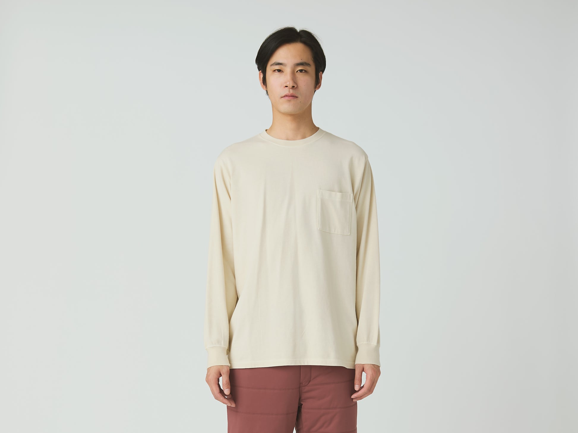Garment Dyed Long Sleeve T-Shirt Ivory