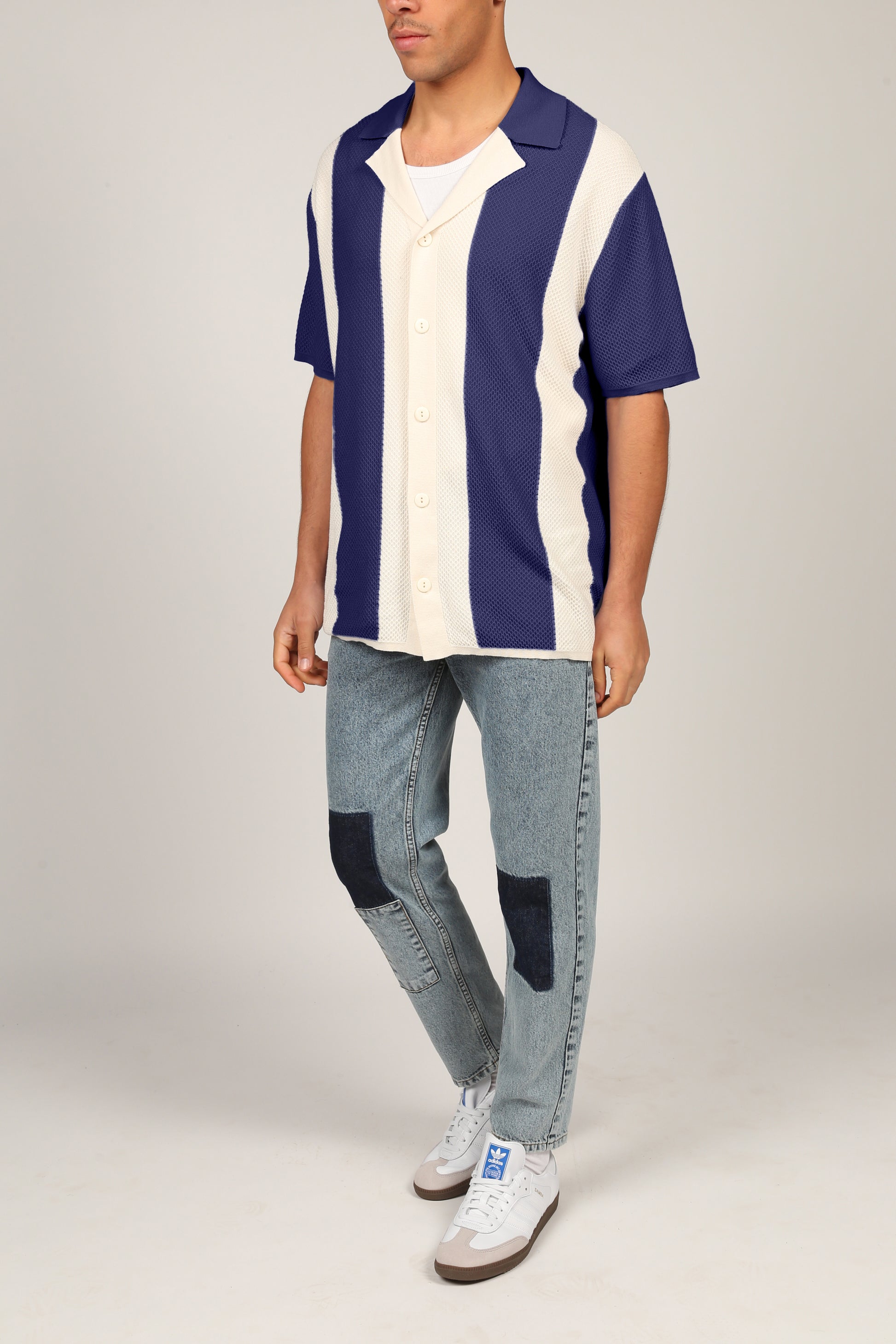 Striped Knit Shirt 01 Navy