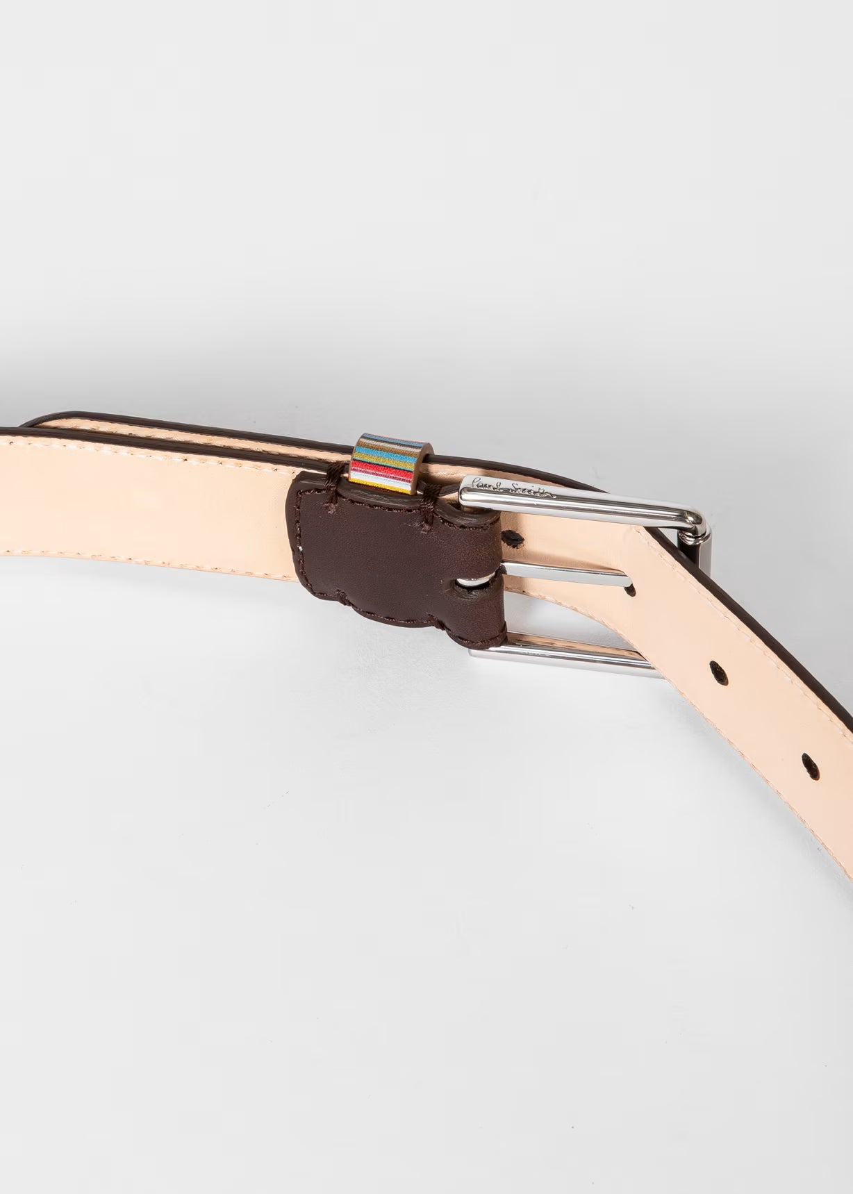 Dark Brown Leather Belt with Signature Stripe Keeper