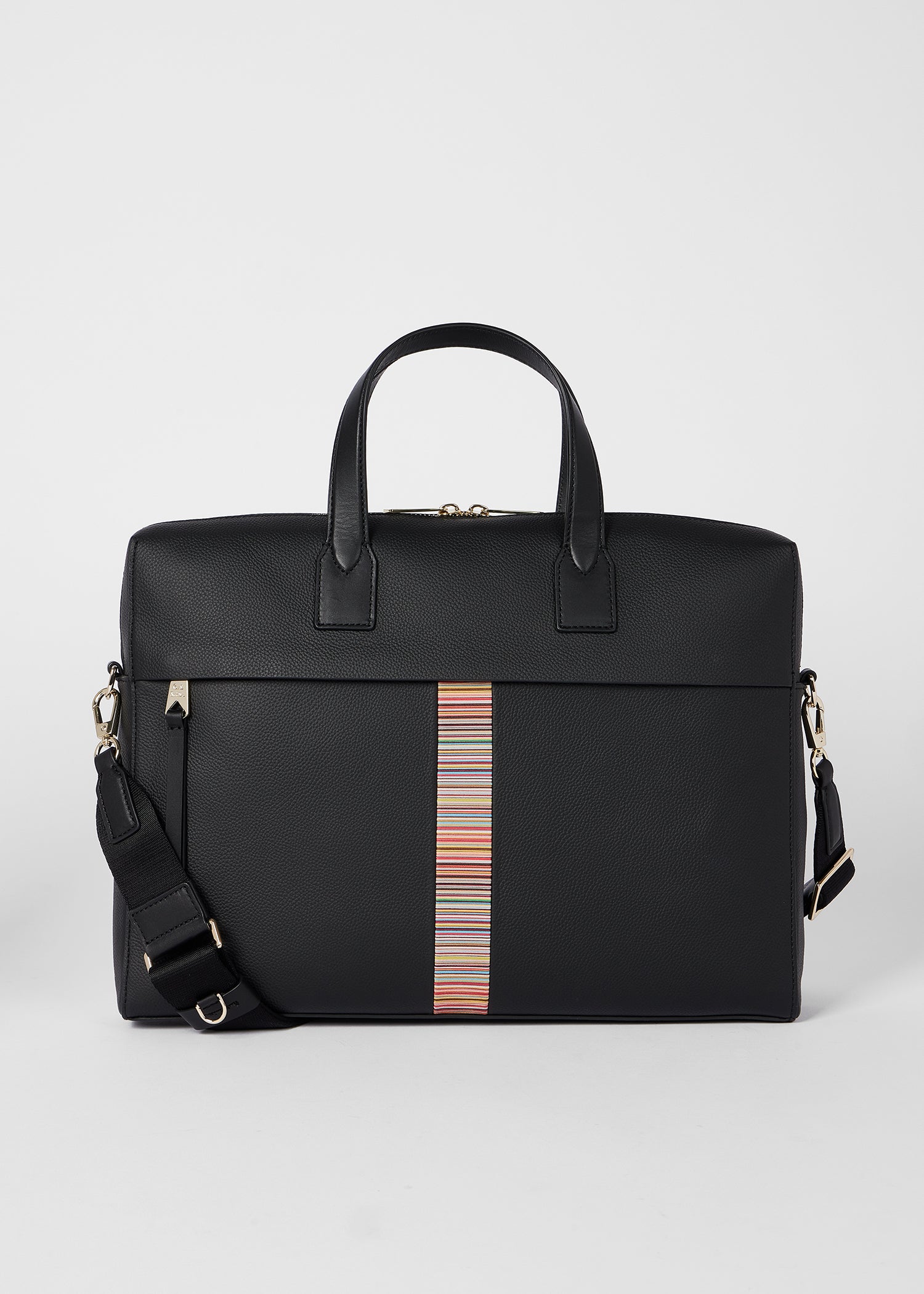 Leather Signature Stripe Folio Bag