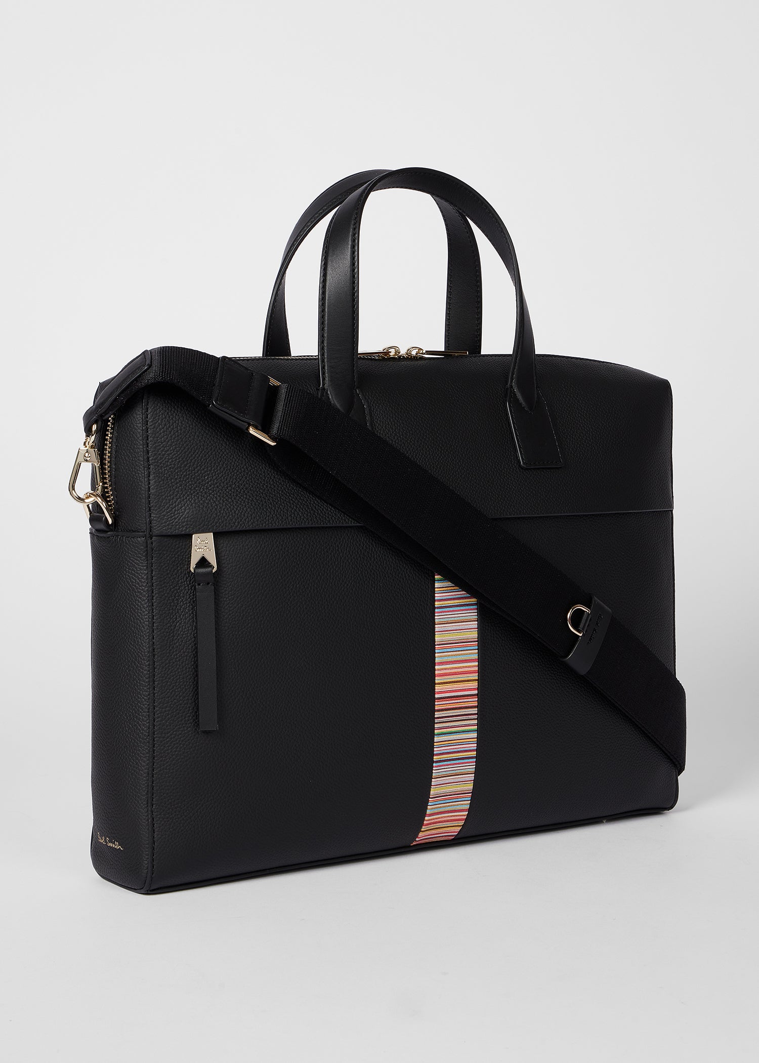 Leather Signature Stripe Folio Bag