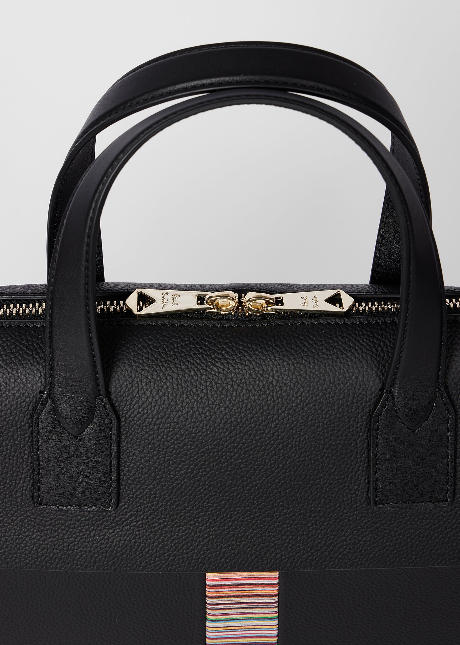Leather Signature Stripe Folio Bag