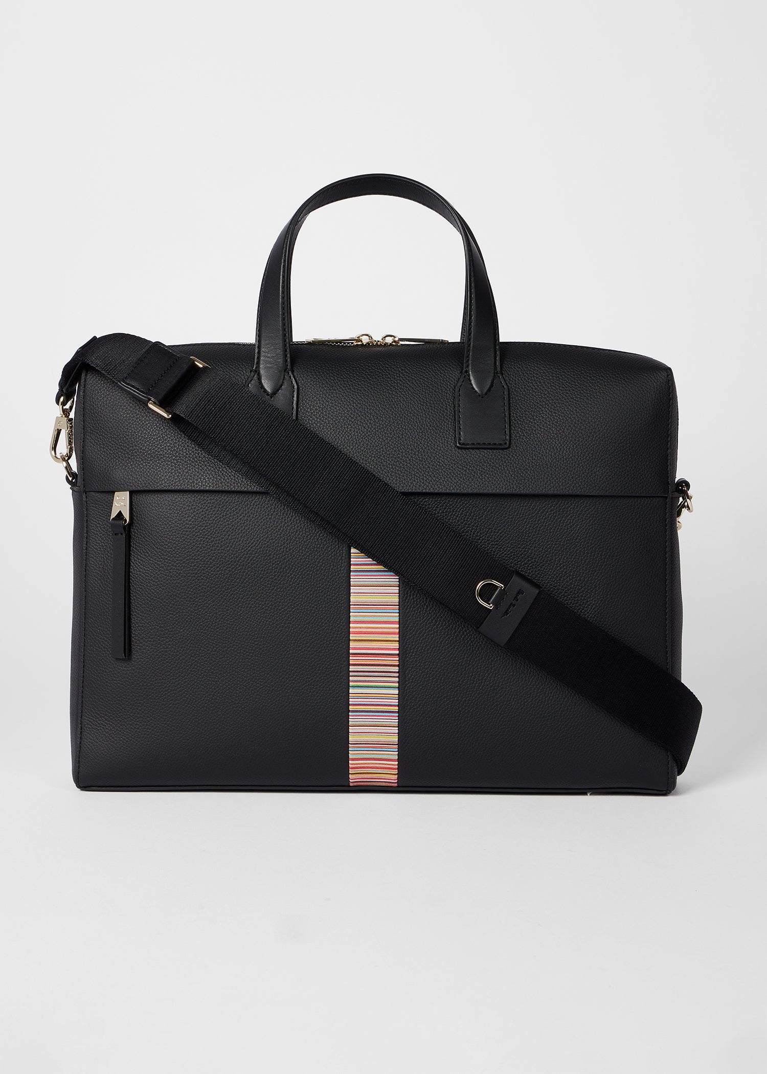 Leather Signature Stripe Folio Bag