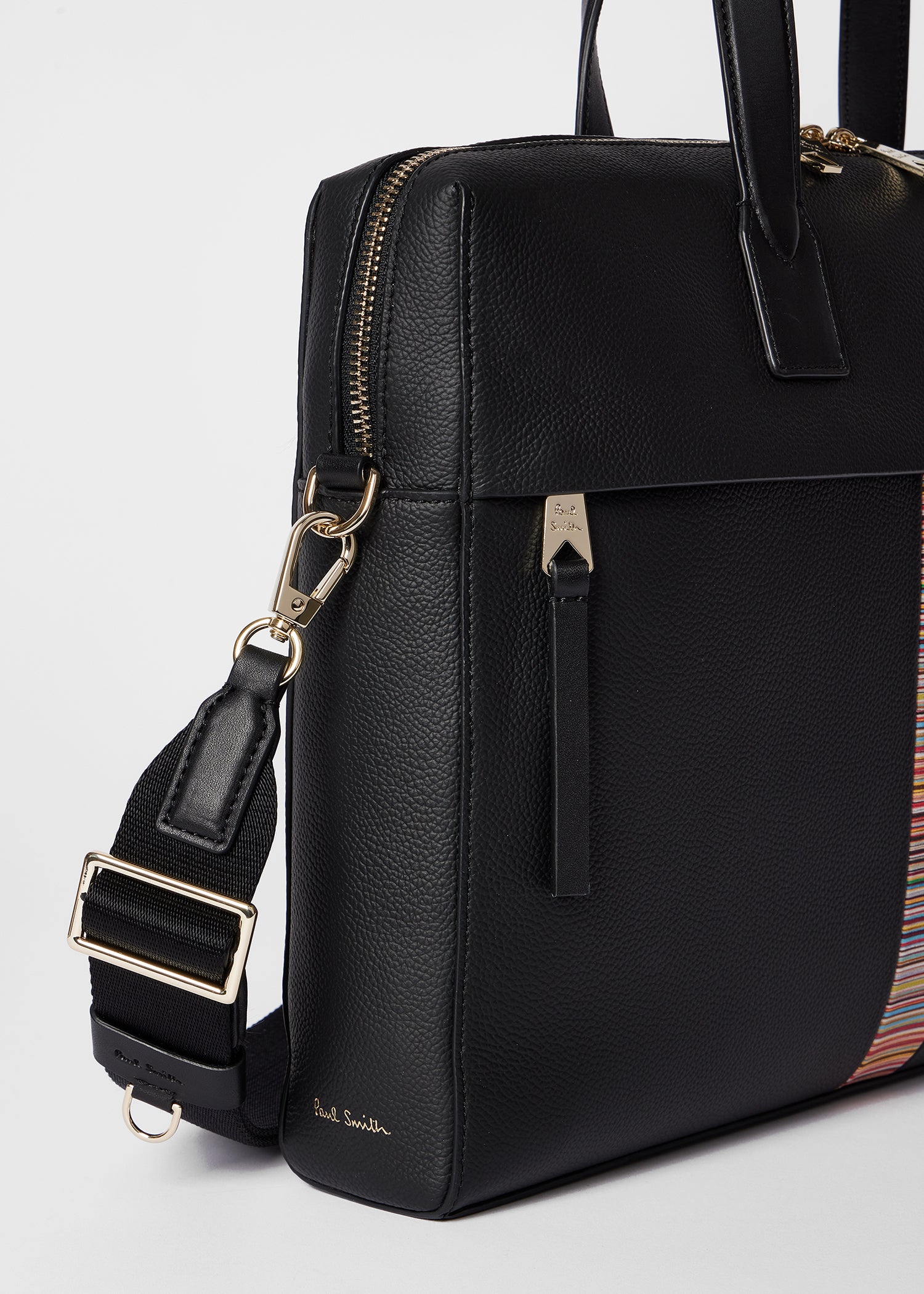 Leather Signature Stripe Folio Bag