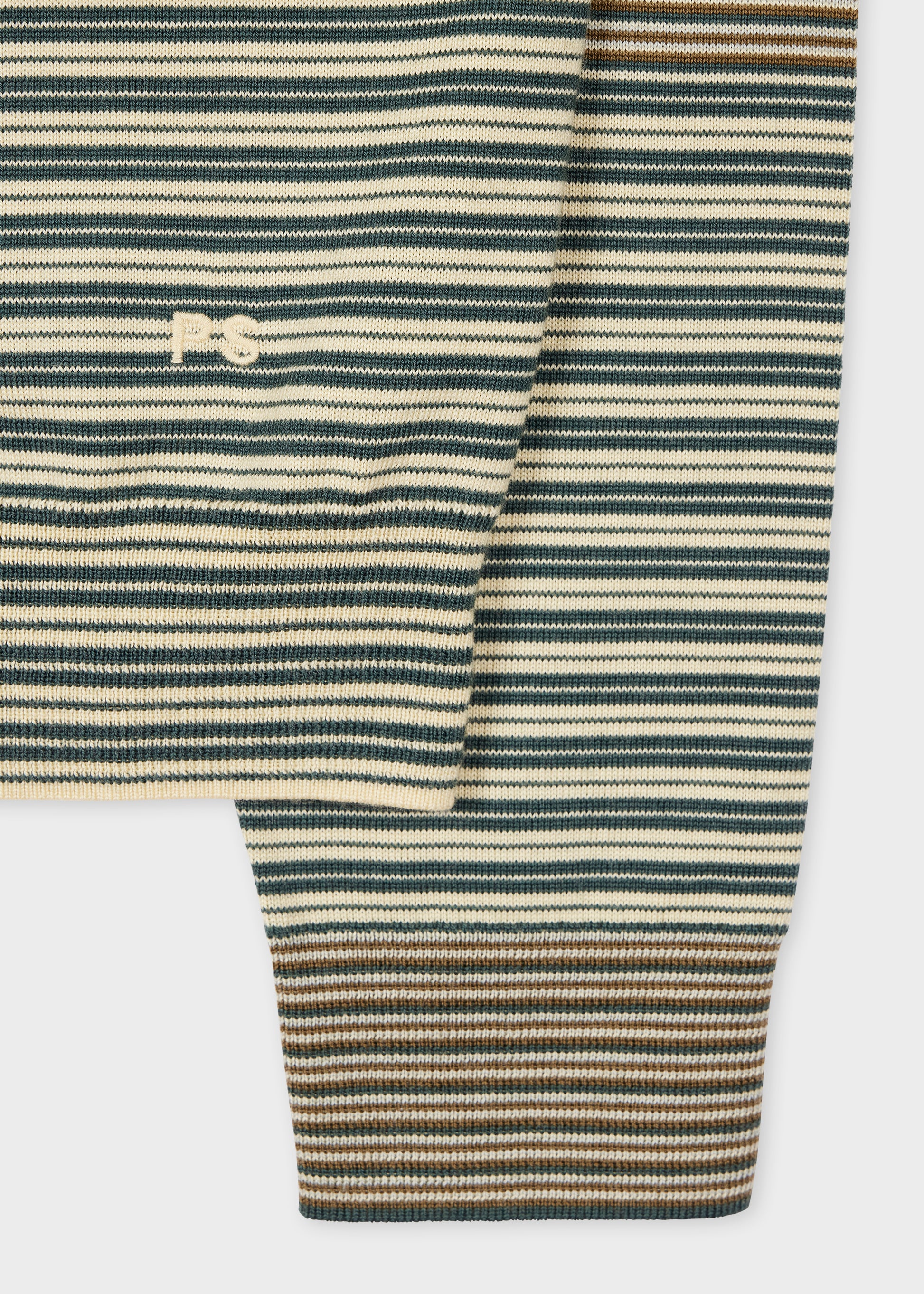 Merino Wool Stripe Long Sleeve Polo Shirt