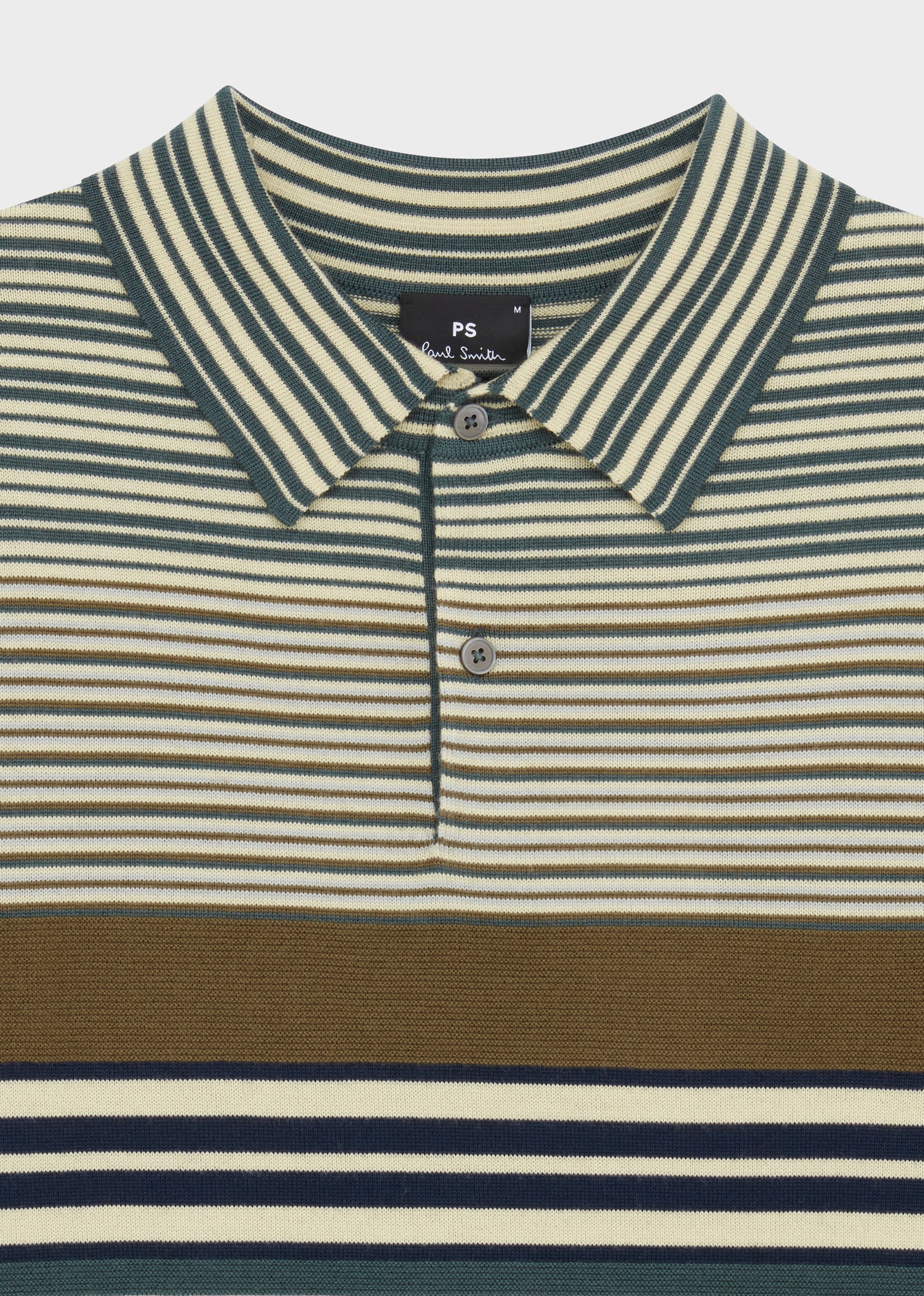 Merino Wool Stripe Long Sleeve Polo Shirt