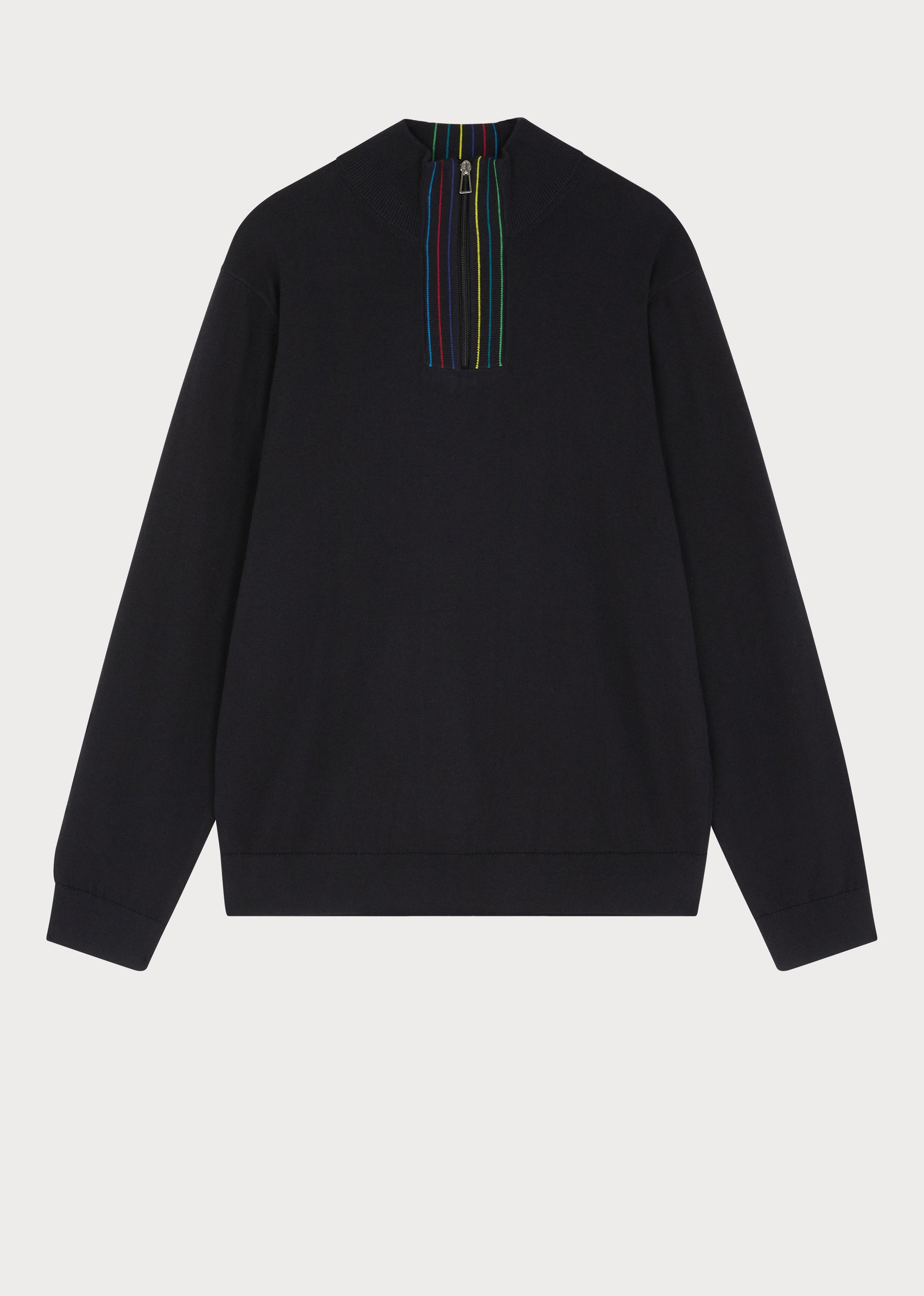 Black Merino Wool 'Sports Stripe' Half Zip