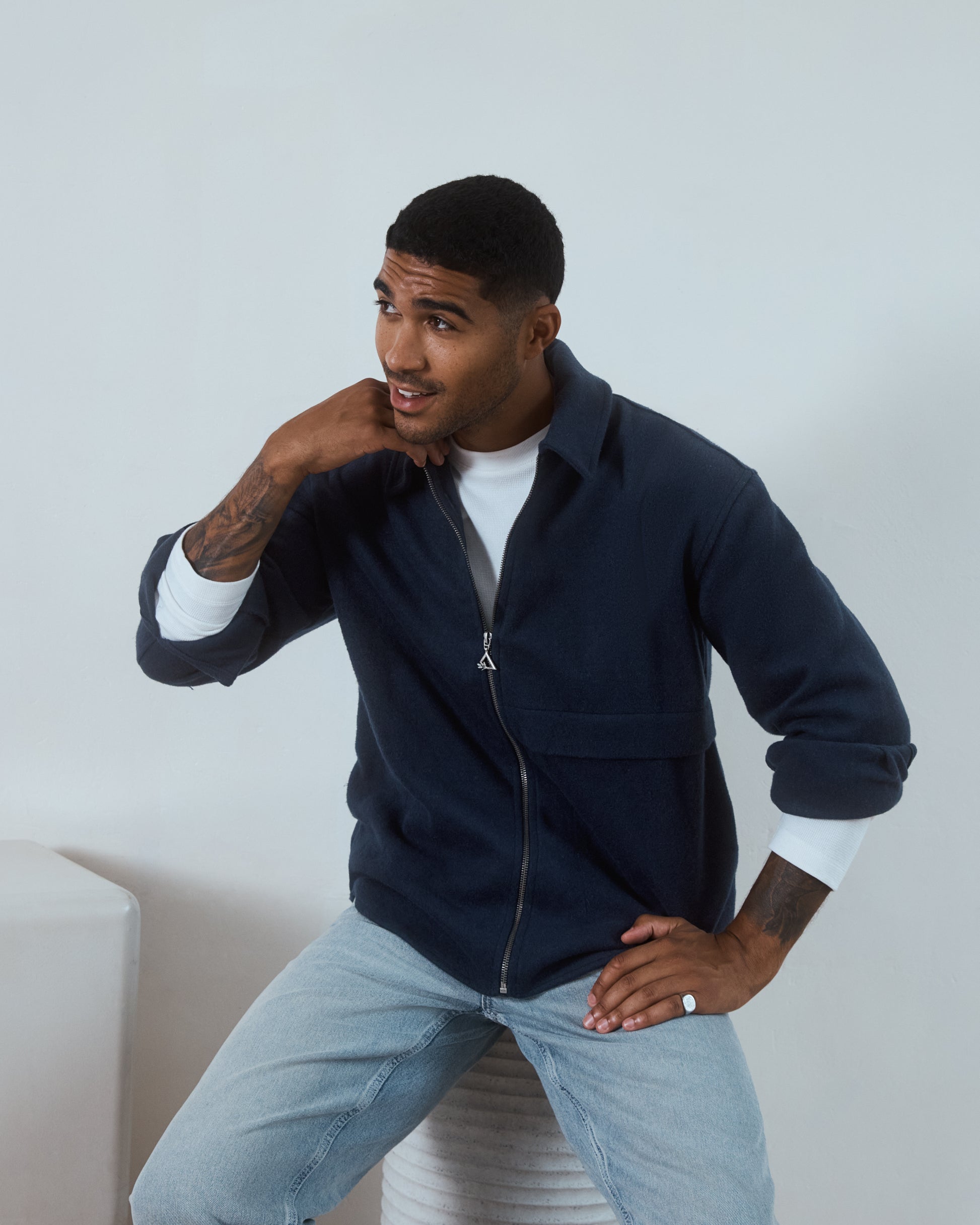Zip Through Shacket Navy