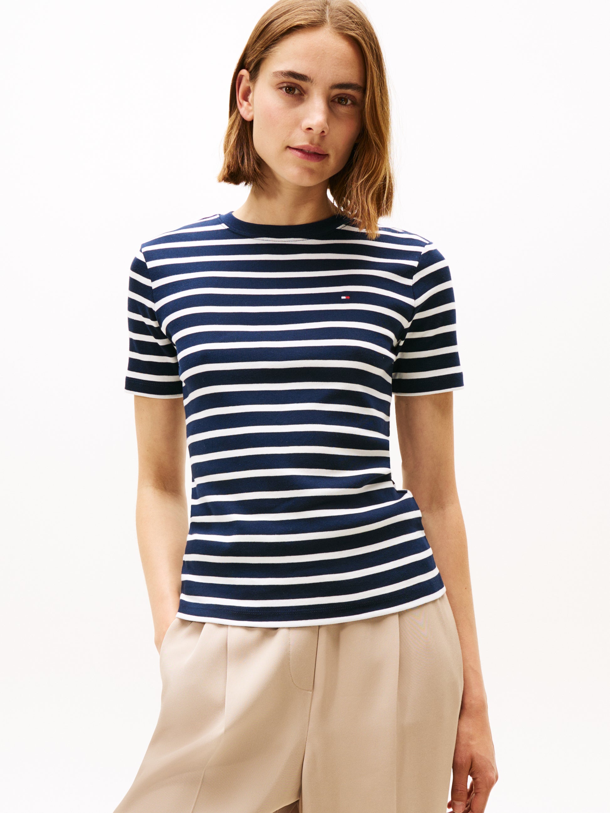 Crew Neck Slim Fit T-Shirt Dark Night / Ecru