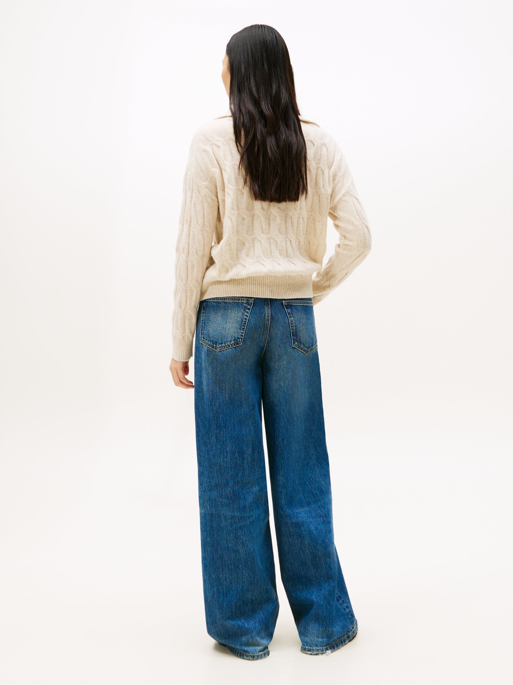 Soft Wool Cable Half Zip Long Sleeve Knit Heather Oatmilk