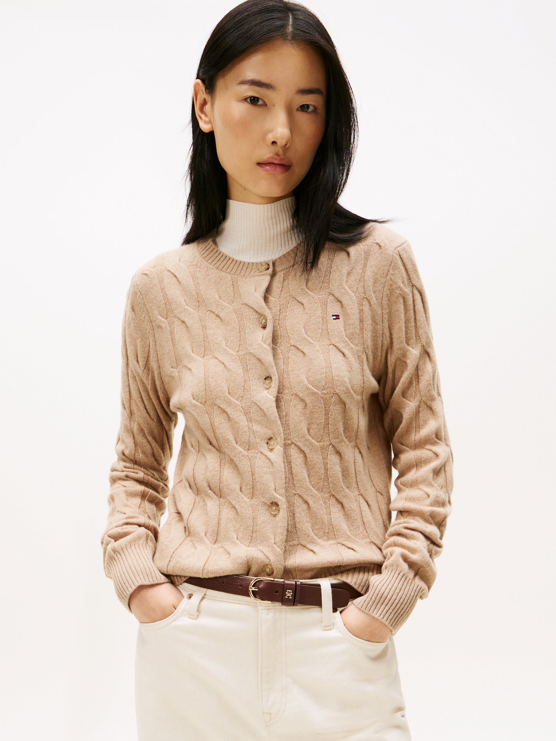 Soft Wool Crew Neck Cardigan Canvas Heather