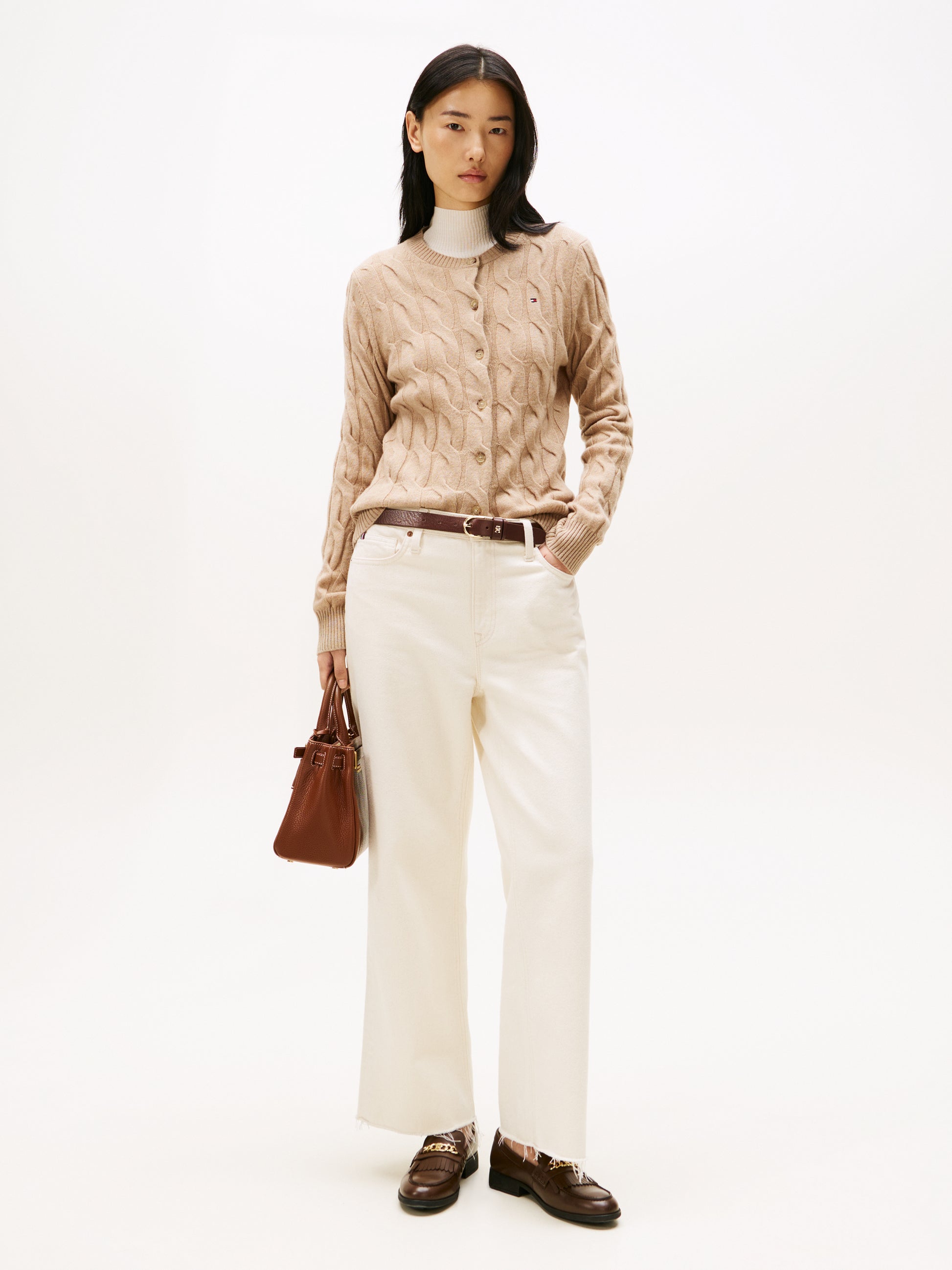 Soft Wool Crew Neck Cardigan Canvas Heather