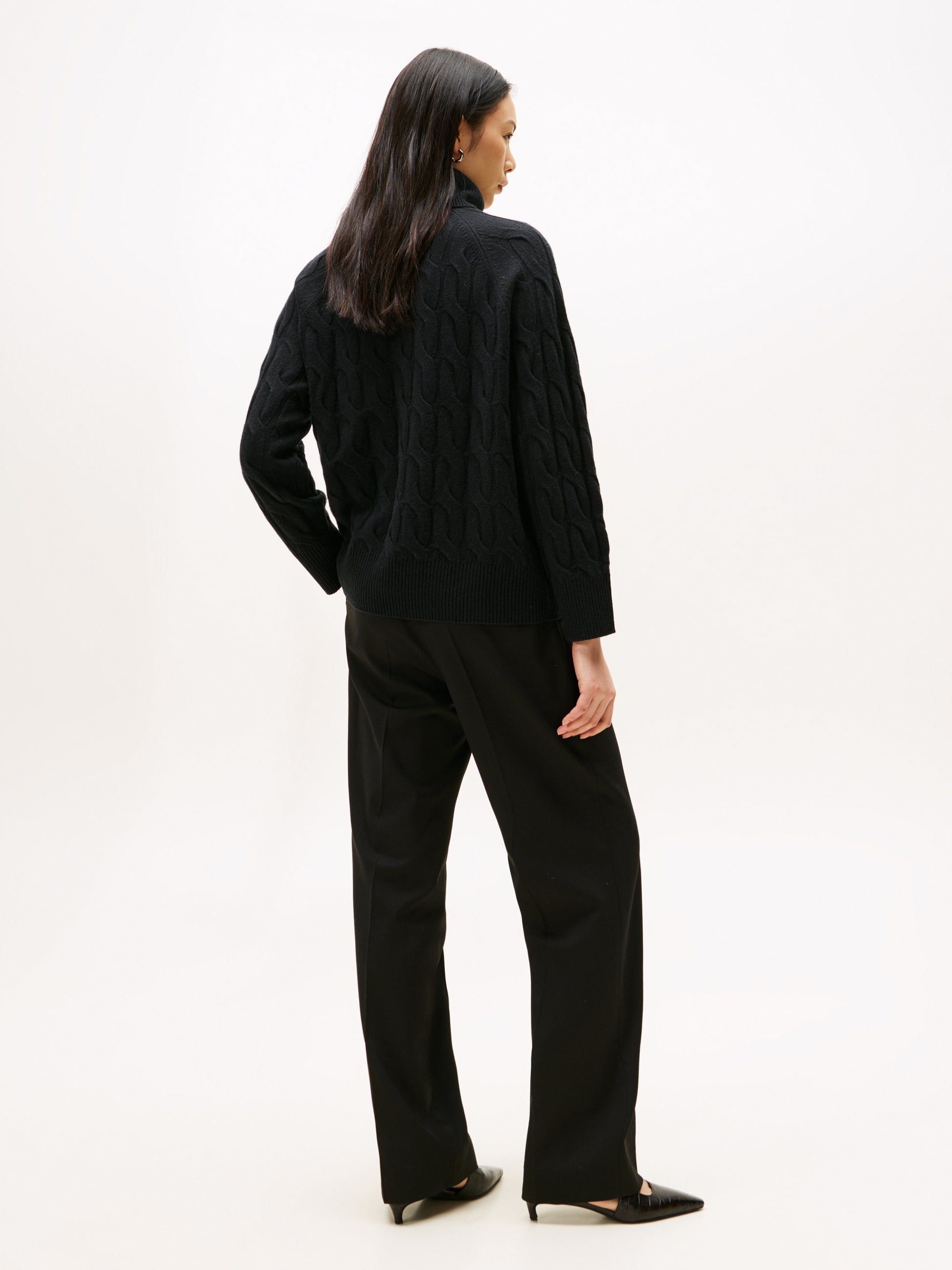 Soft Wool Cable Roll Neck Sweatshirt