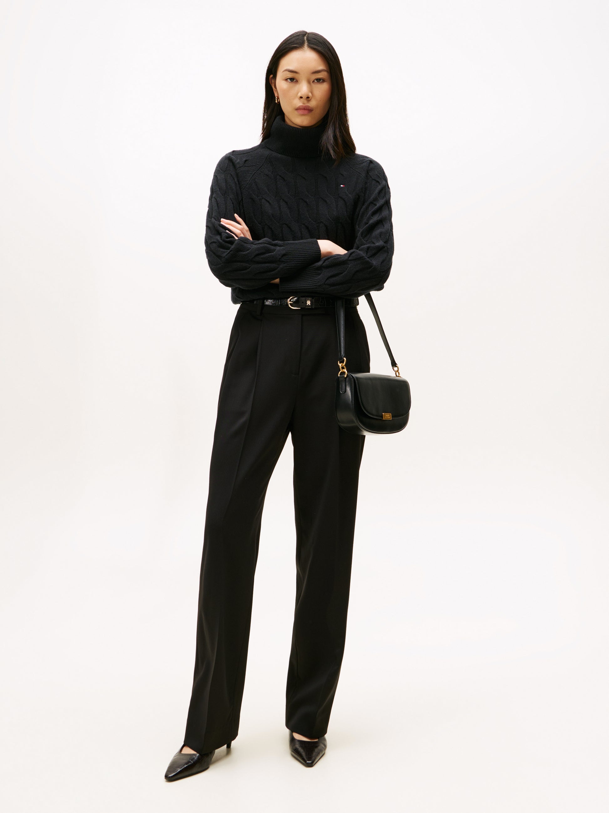 Soft Wool Cable Roll Neck Sweatshirt