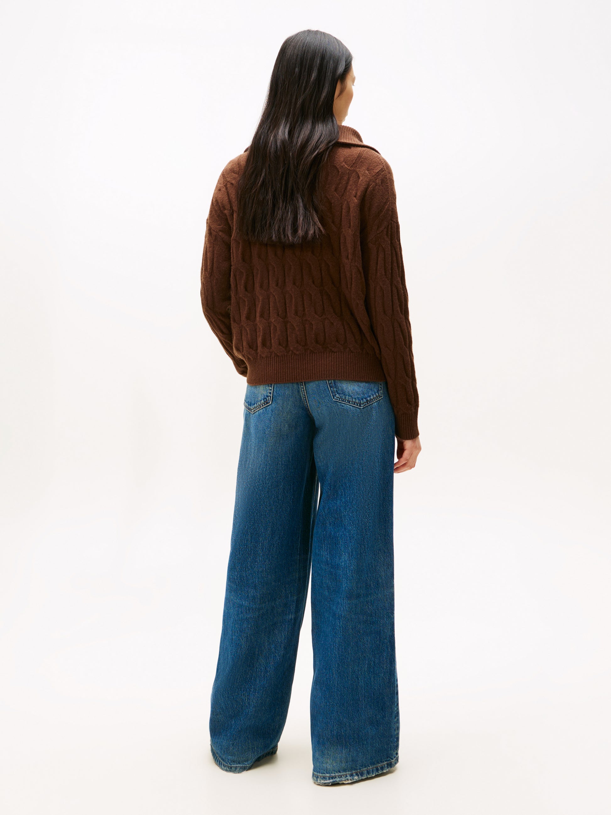 Soft Wool Cable Half Zip Long Sleeve Knit Legacy Brown