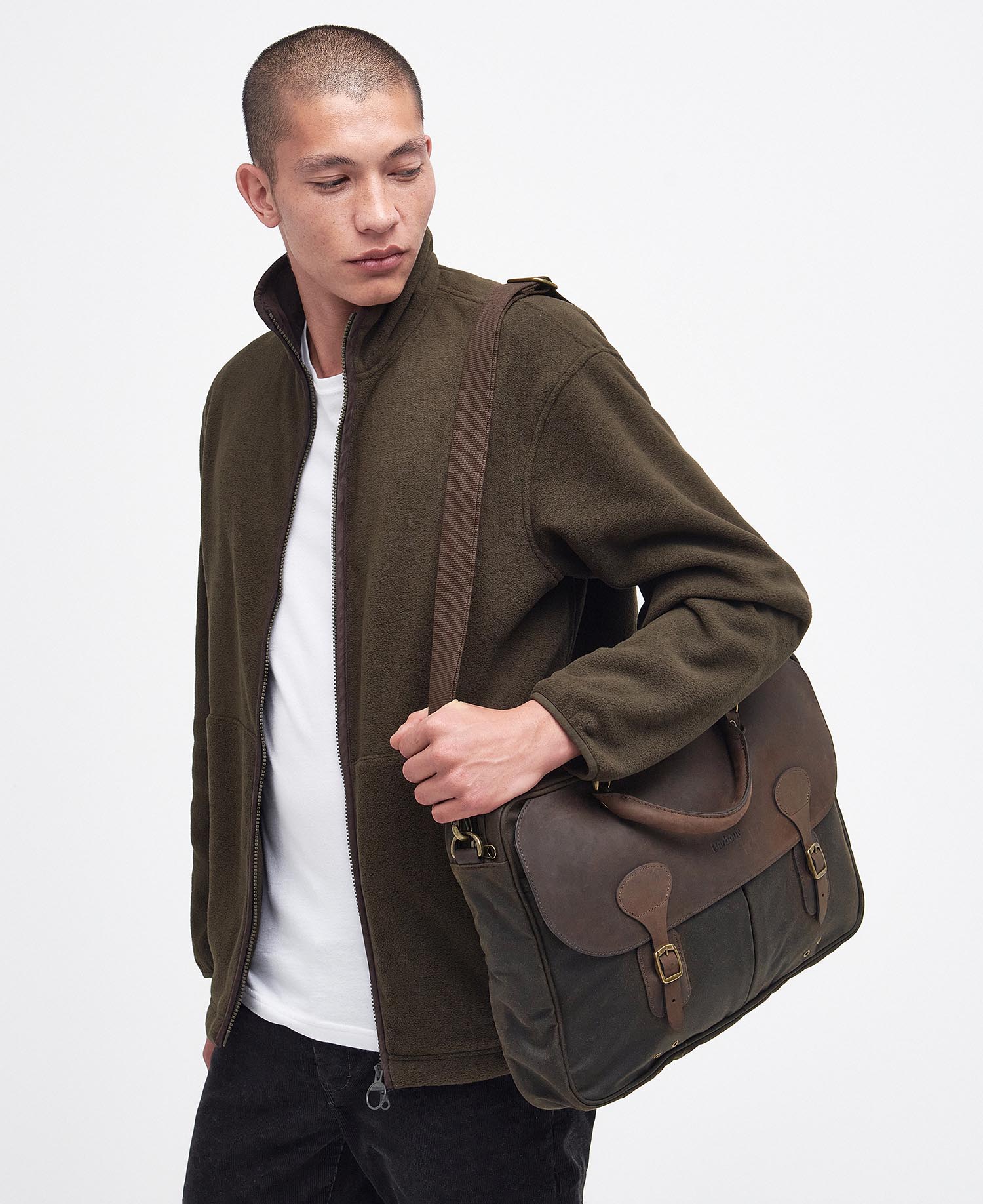 Wax Leather Briefcase - Olive