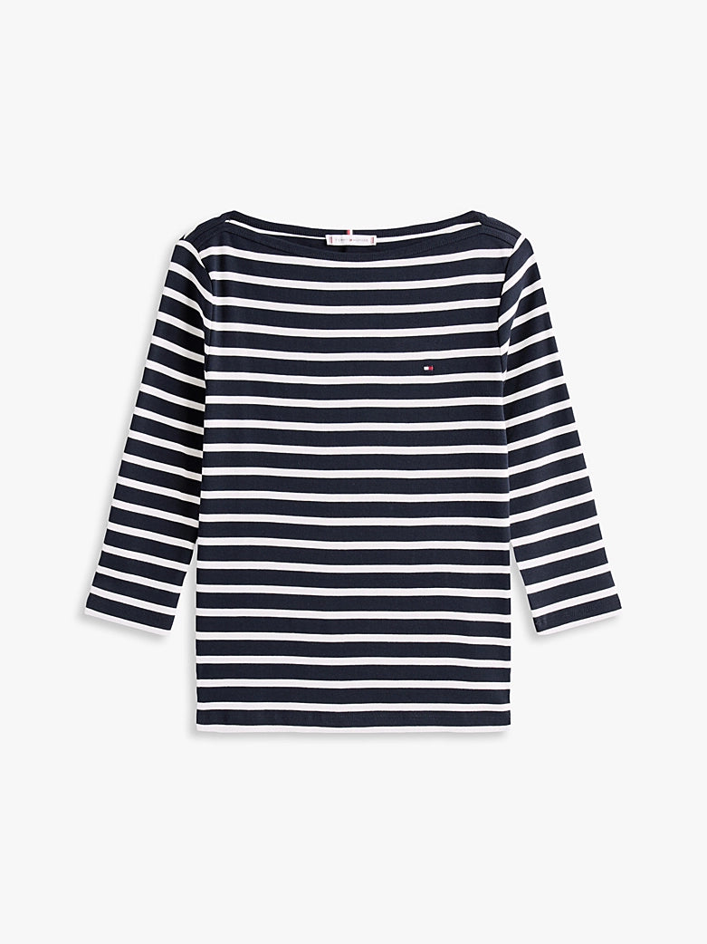 Boat Neck Slim T-Shirt Breton