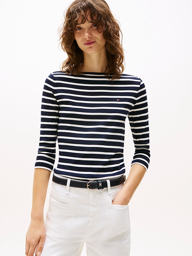 Boat Neck Slim T-Shirt Breton