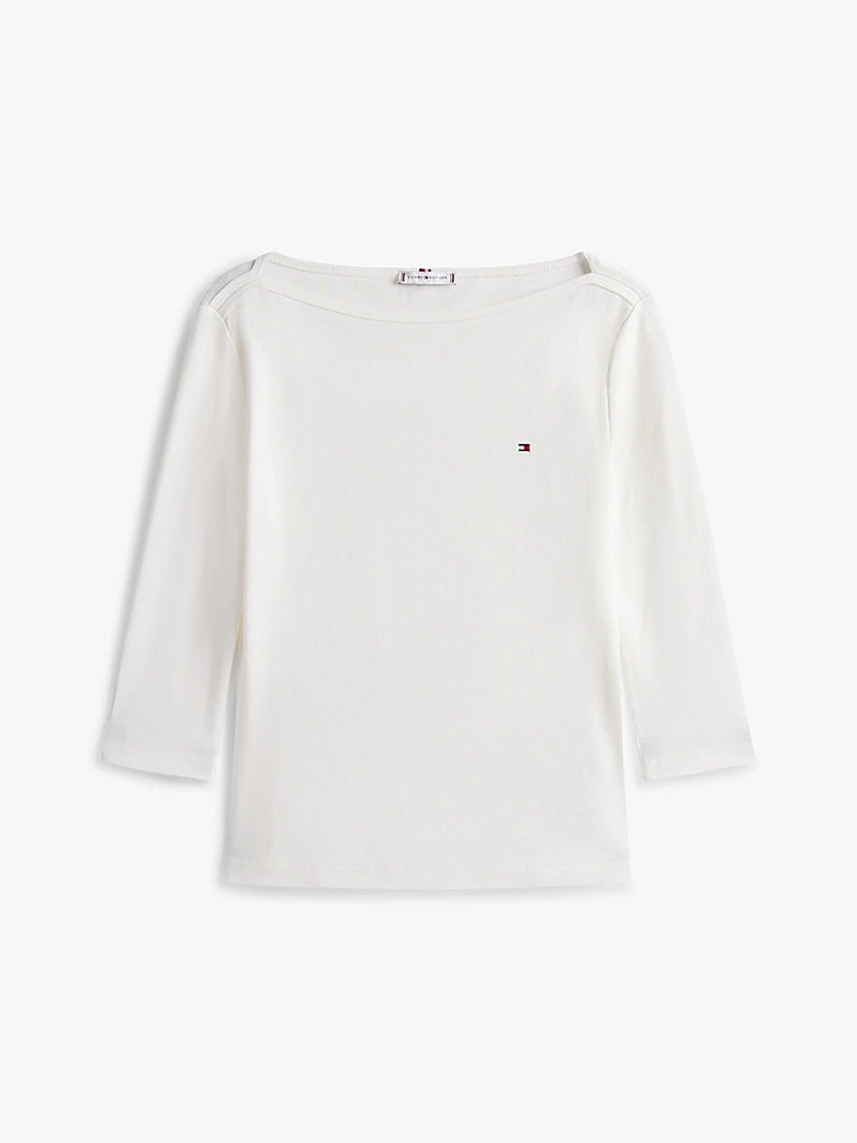 Boat Neck Slim T-Shirt Ecru