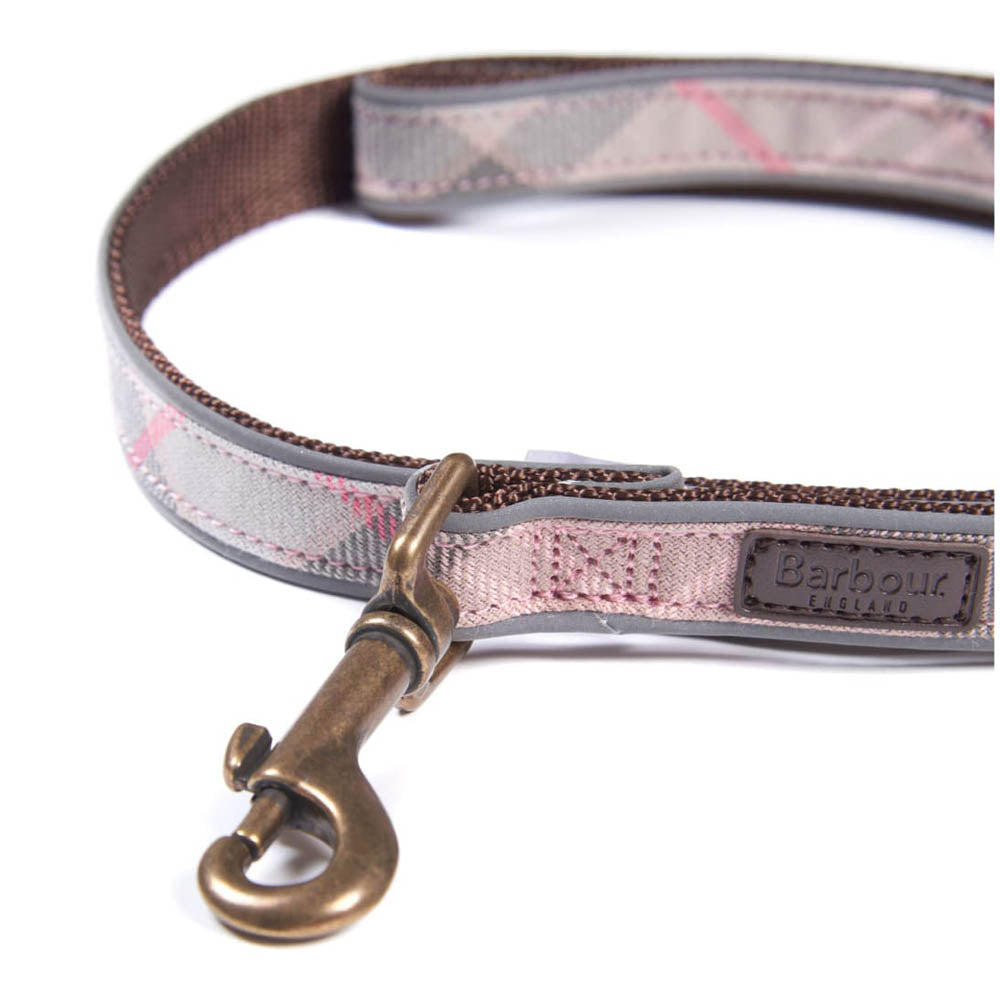 Reflective Tartan Dog Lead Taupe / Pink