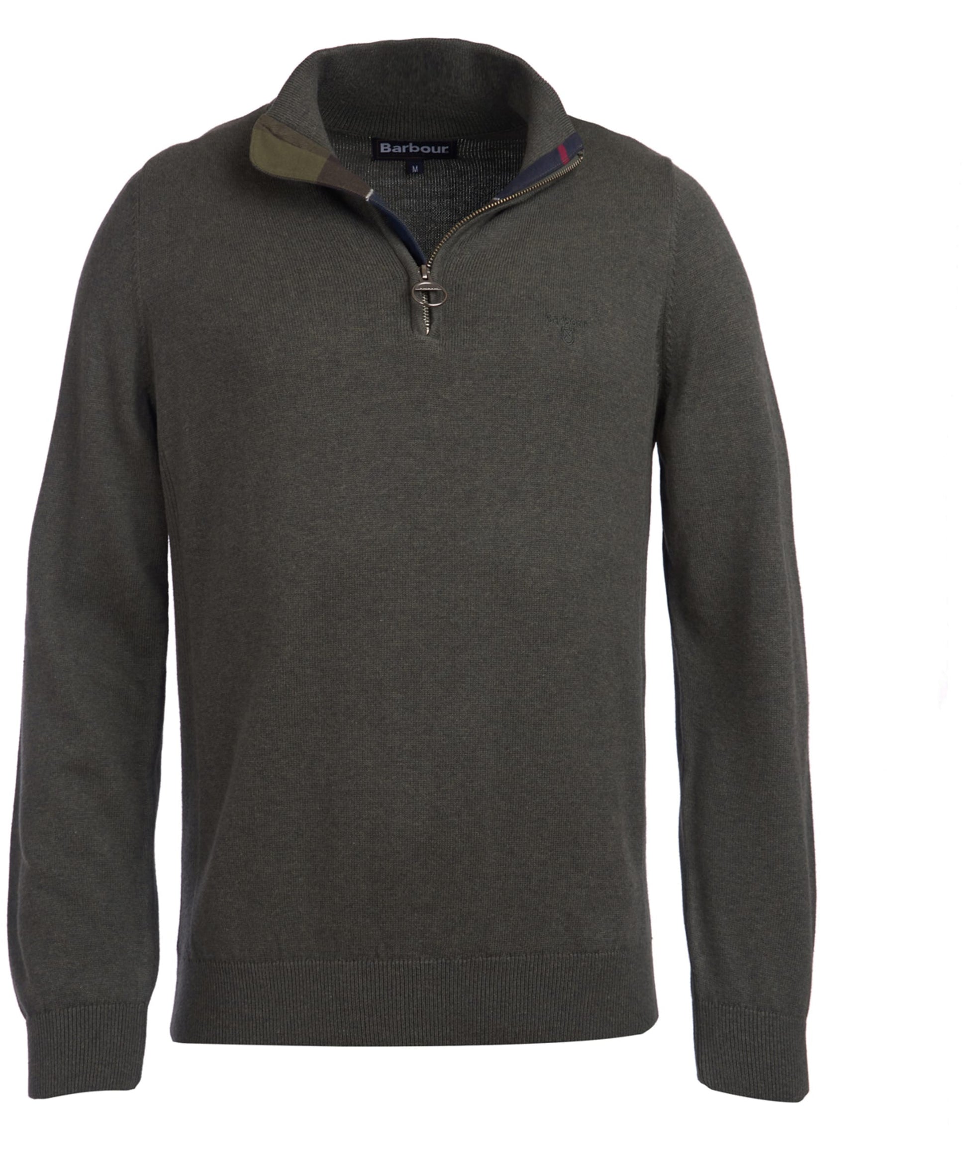 Cotton Half Zip Knitted Jumper Olive