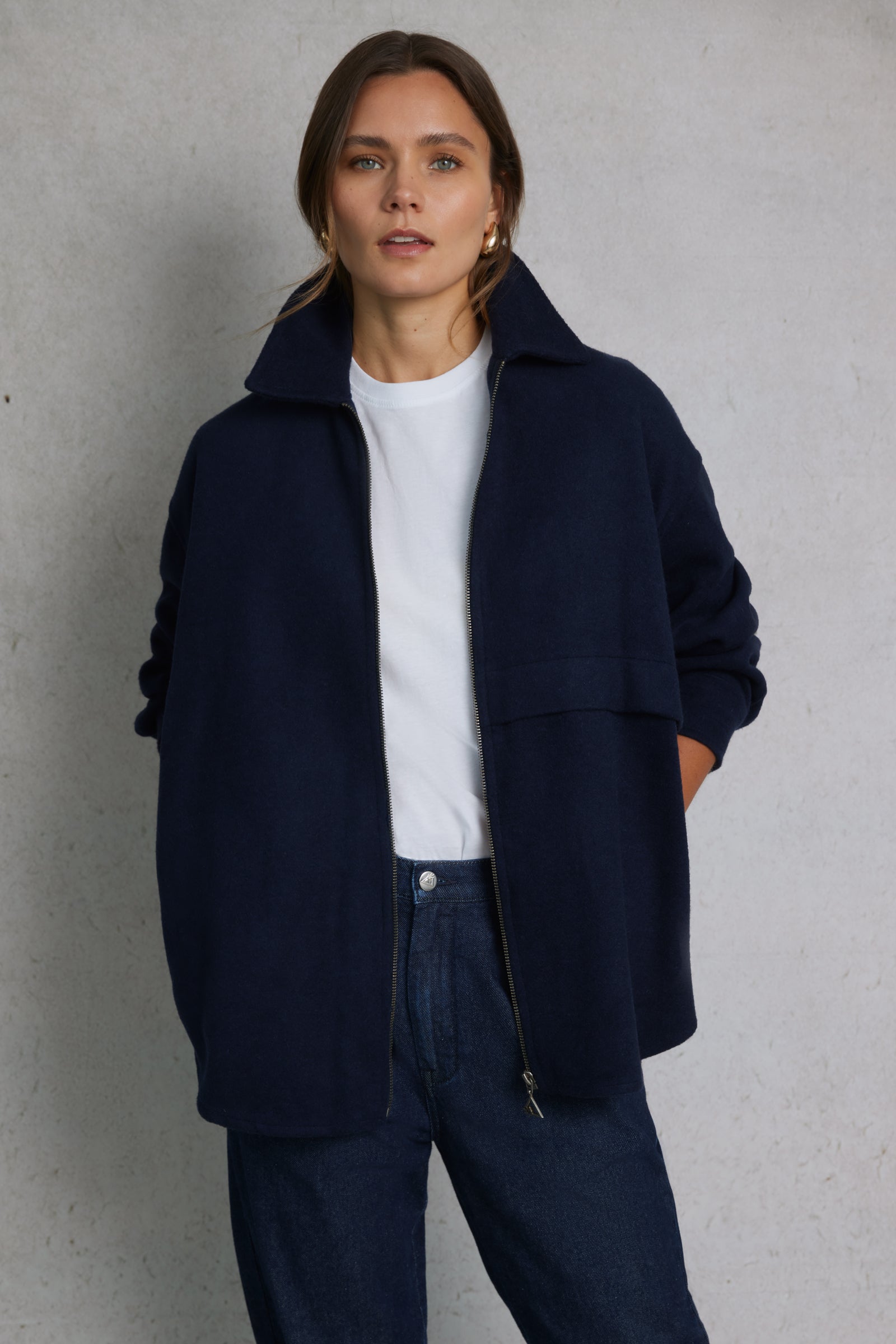 Zip Through Shacket Navy