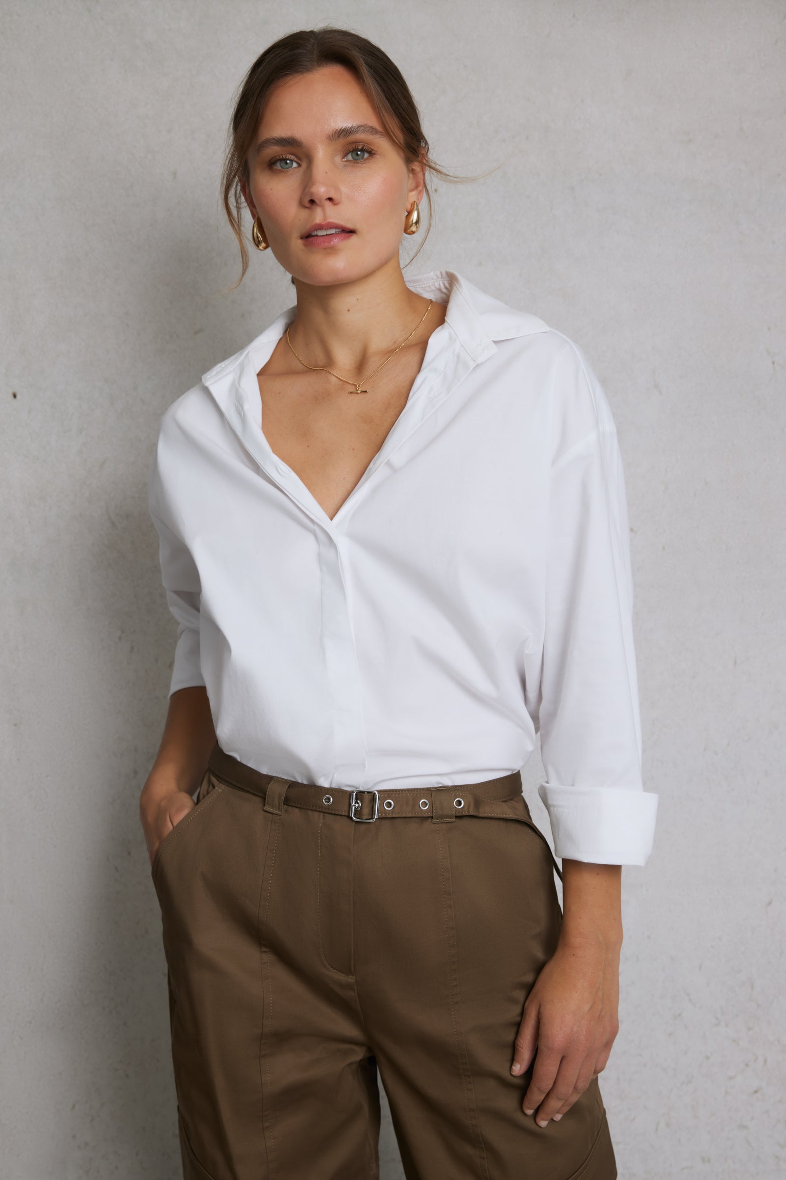 Box Fit Long Sleeve Shirt 01 White