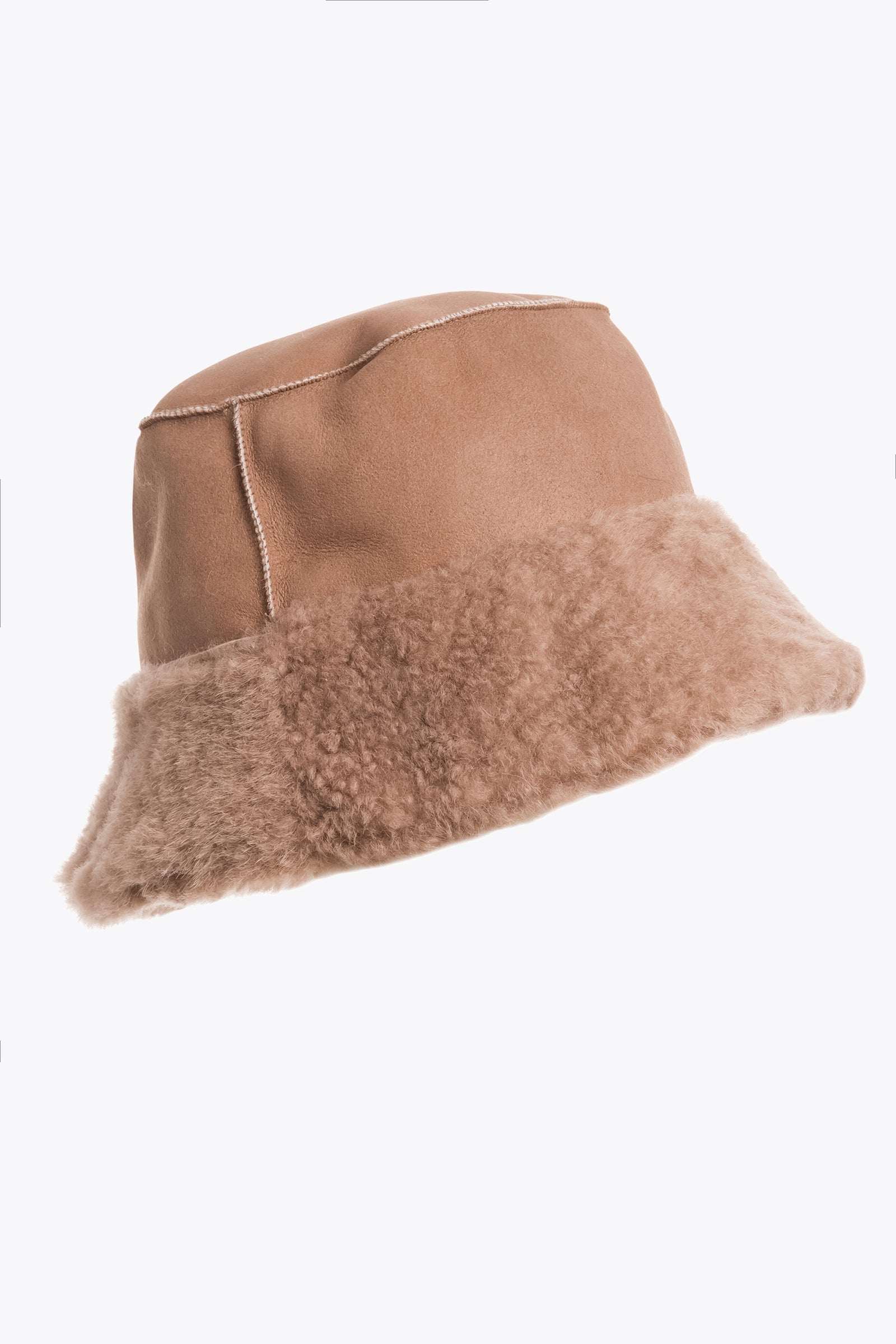 Shearling Fluffy Bucket Hat Almond