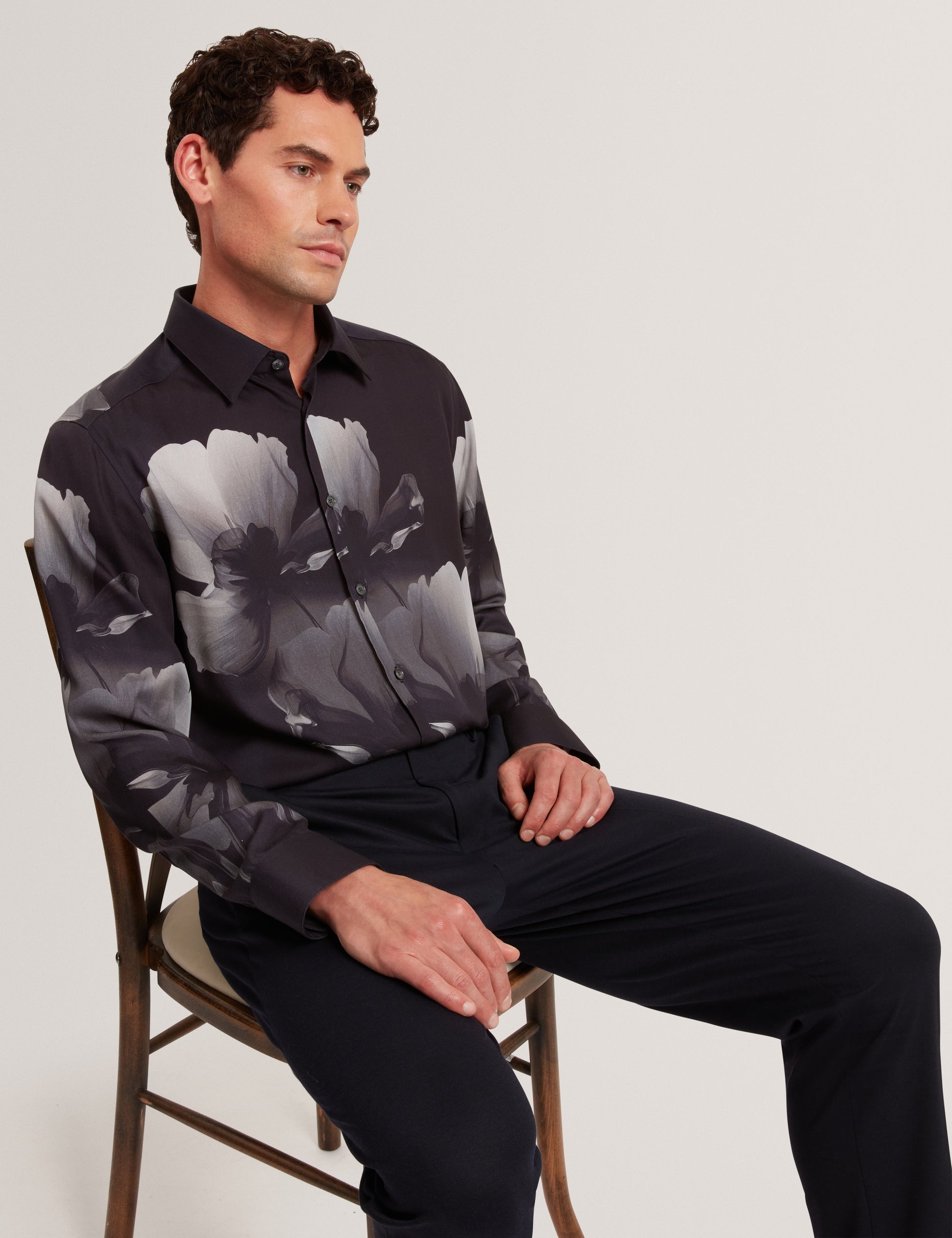 Amund Long Sleeve Floral Placement Shirt