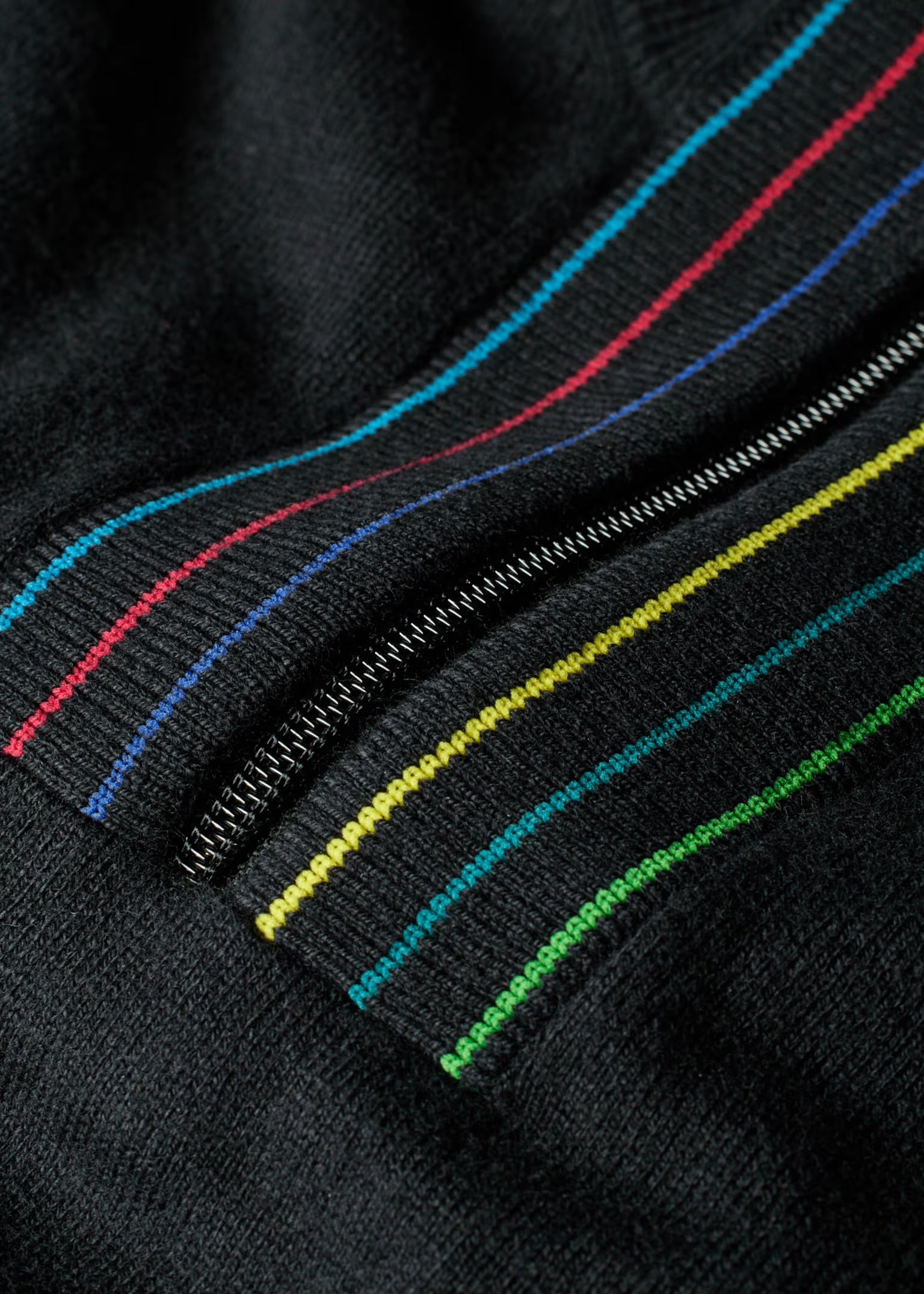 Black Merino Wool 'Sports Stripe' Half Zip