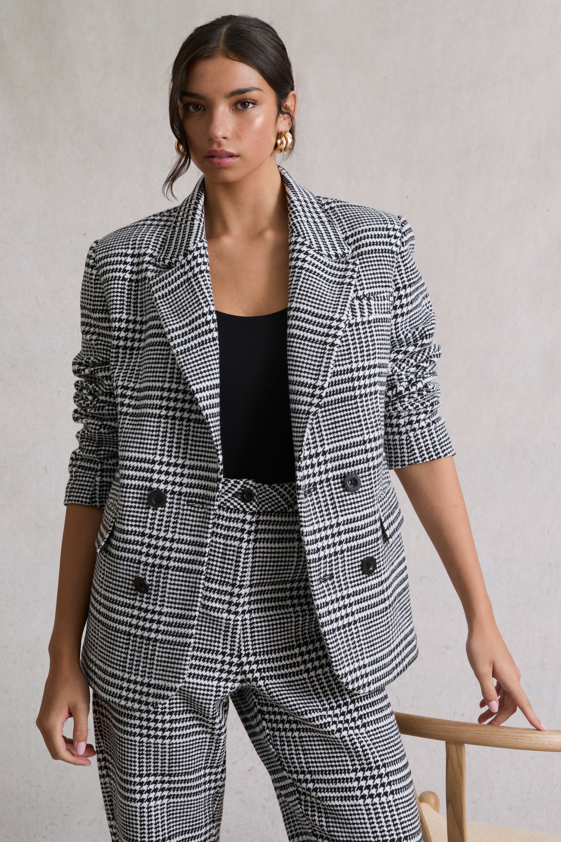 Double Breasted Check Blazer