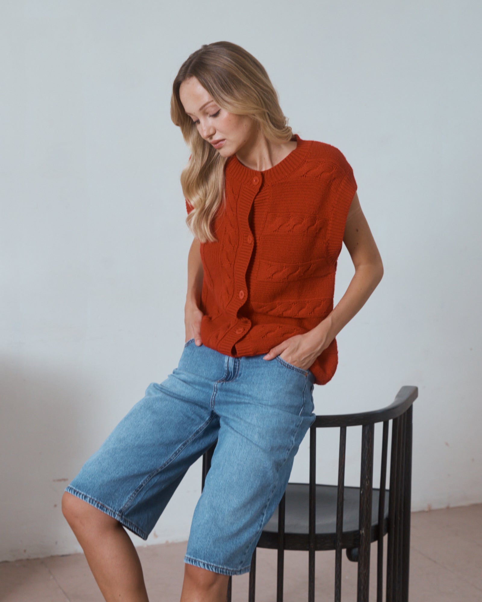 Pace Button Front Vest Cherry Red