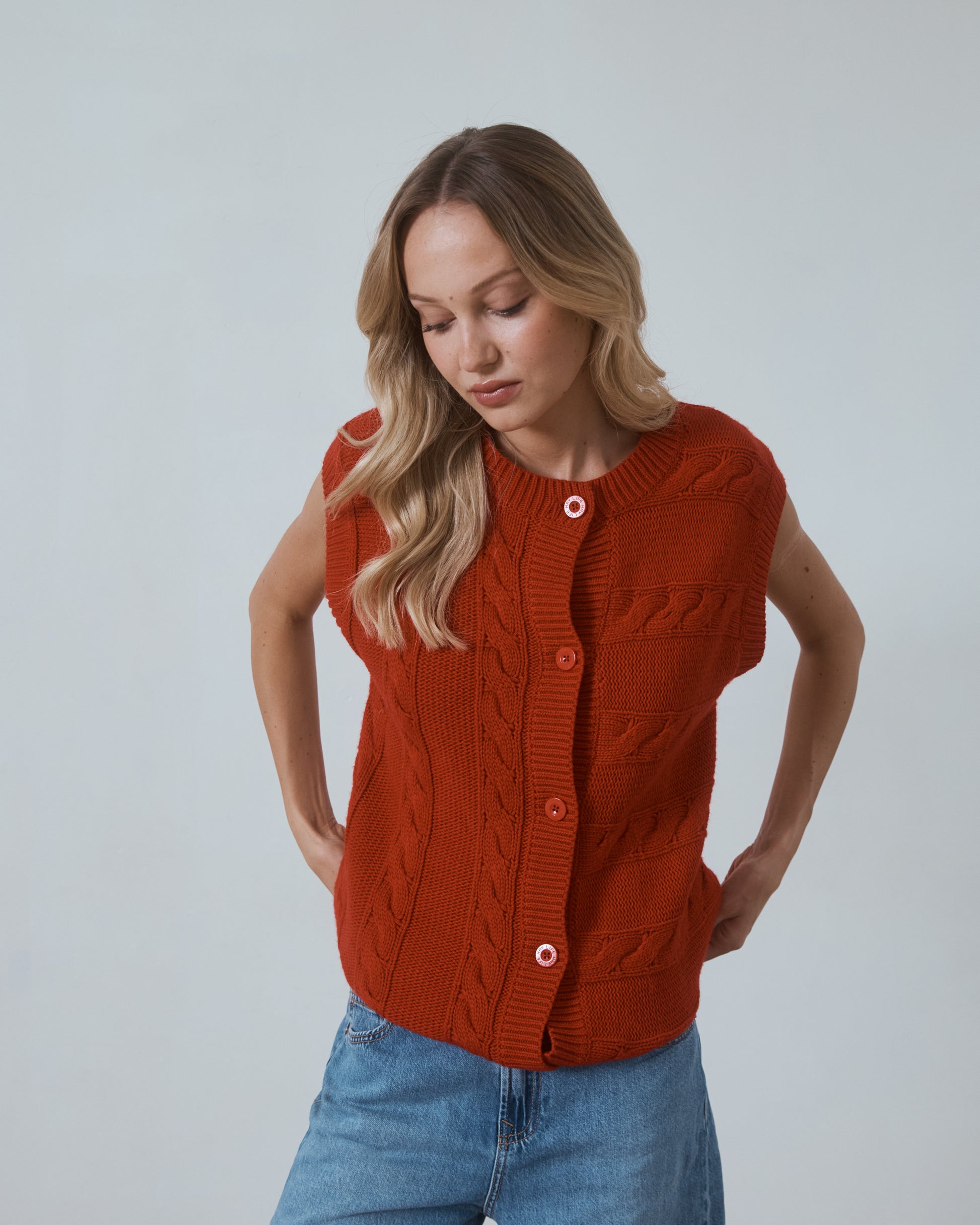 Pace Button Front Vest Cherry Red