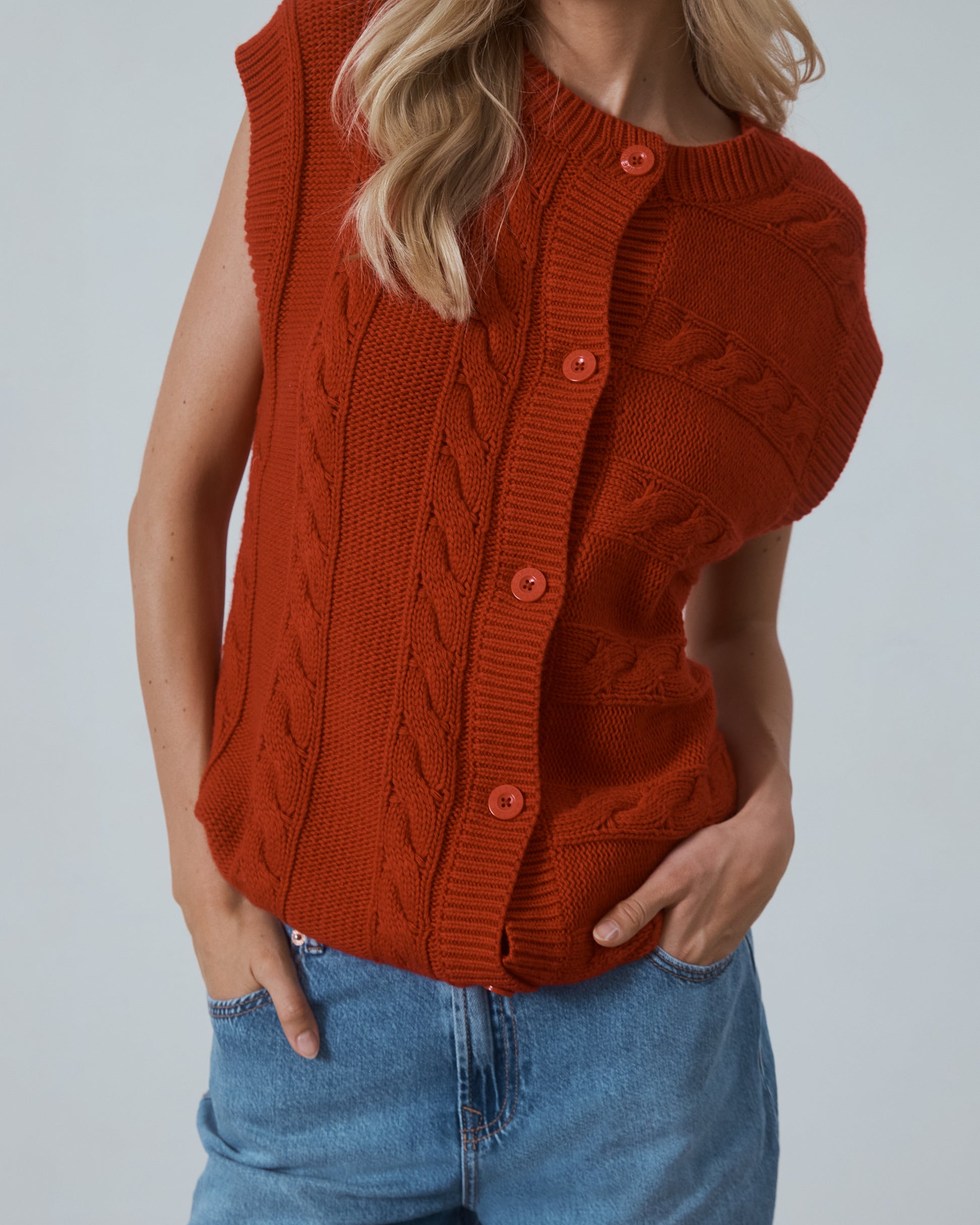 Pace Button Front Vest Cherry Red