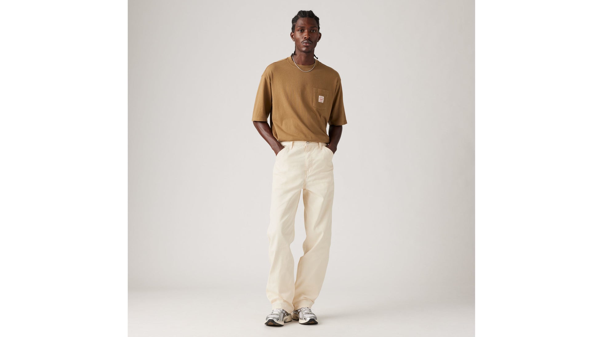 568 Loose Straight Carpenter Trousers Undyed Ecru