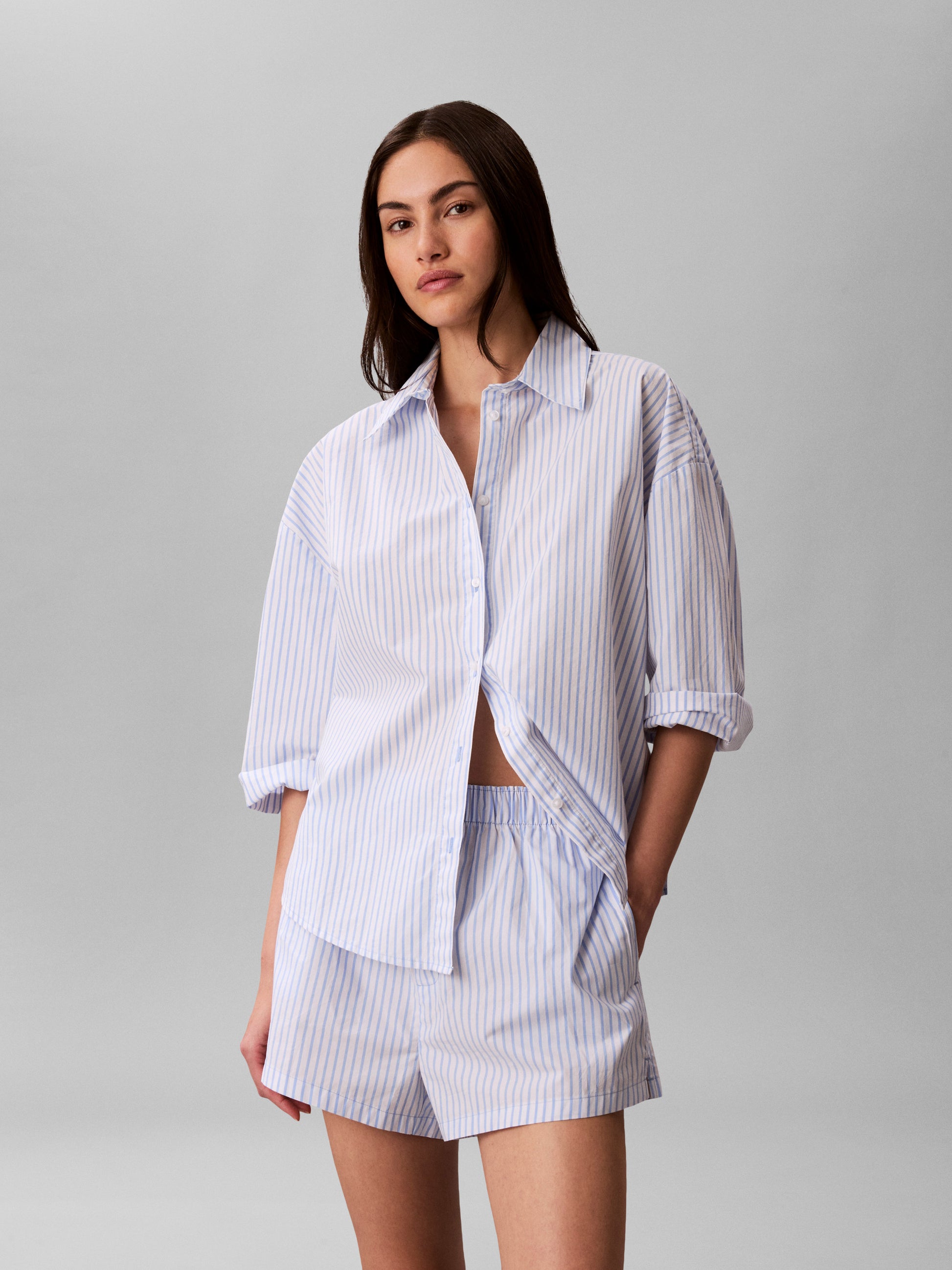 Cotton Poplin Pyjama Shorts Classic Sera Stripe Blue