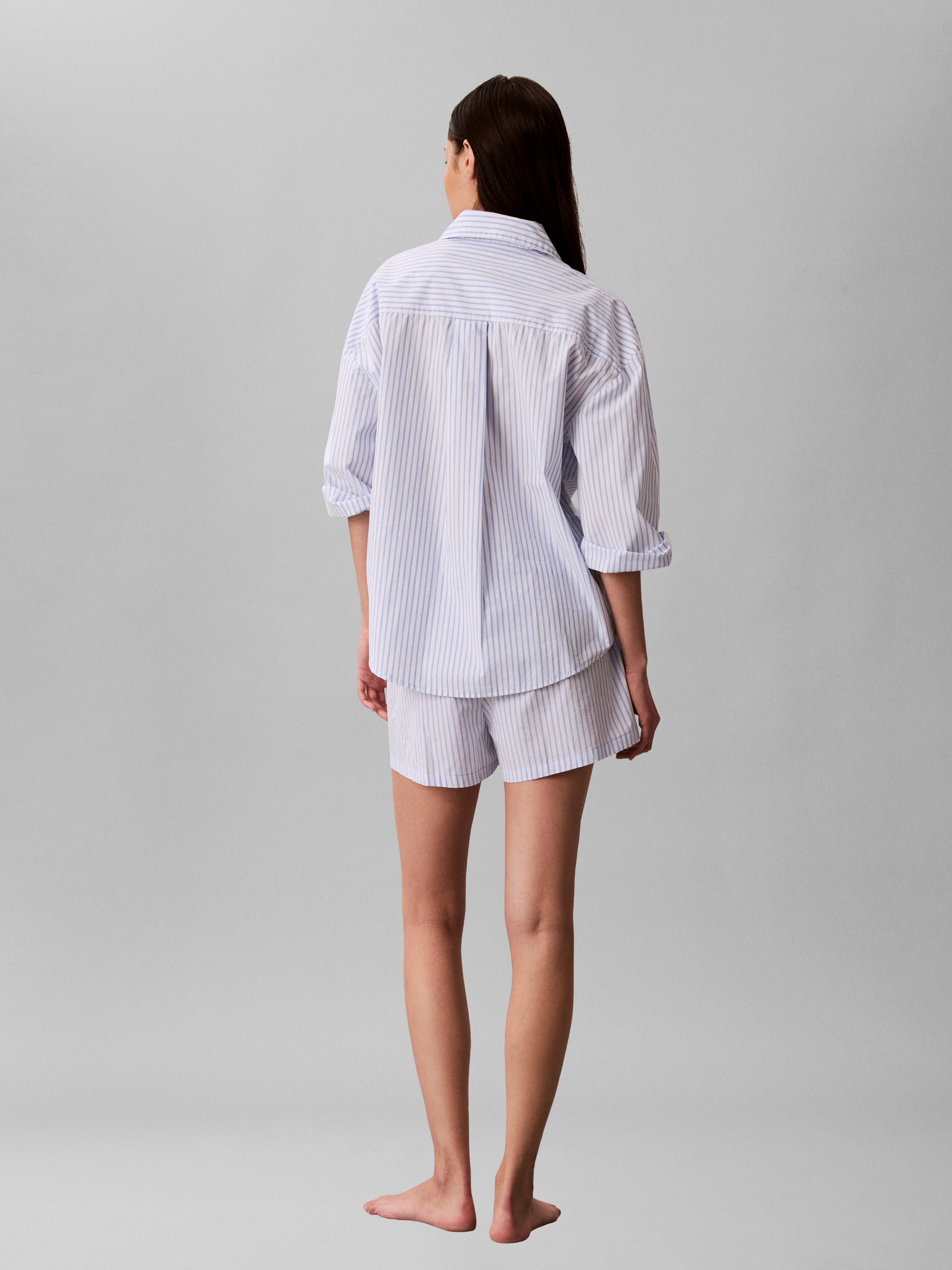 Cotton Poplin Pyjama Shorts Classic Sera Stripe Blue