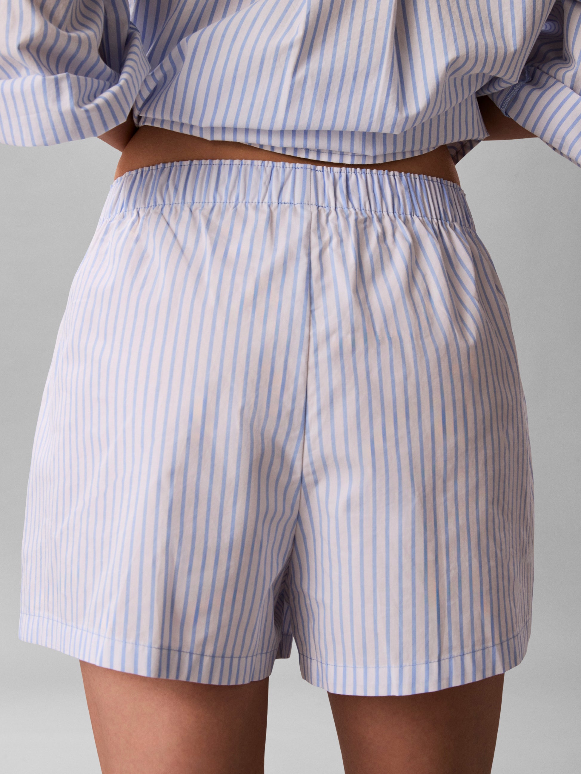 Cotton Poplin Pyjama Shorts Classic Sera Stripe Blue