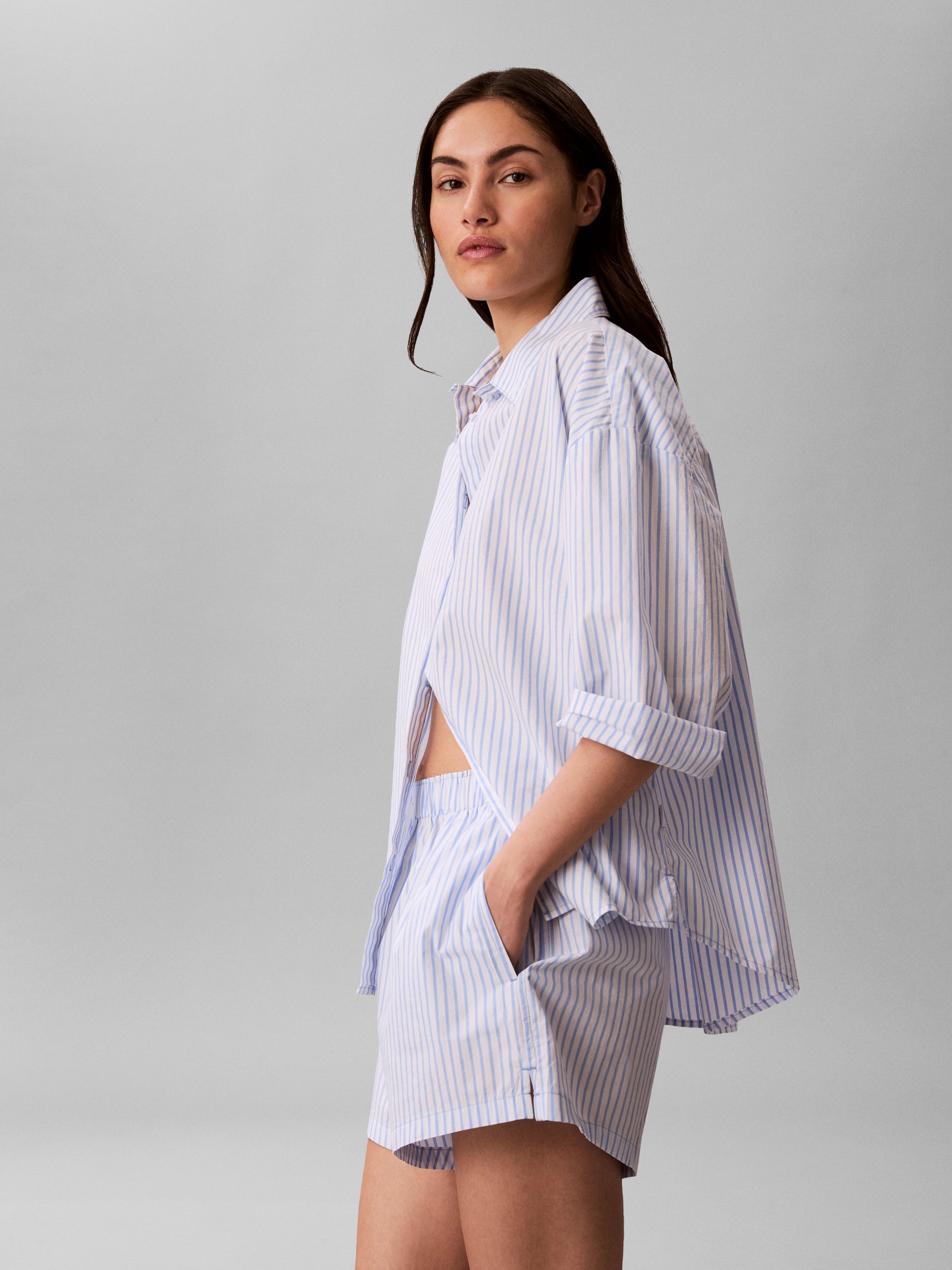 Cotton Poplin Pyjama Shorts Classic Sera Stripe Blue