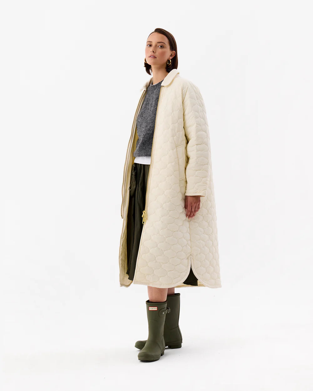 Fionn Long Quilted Coat Antique White