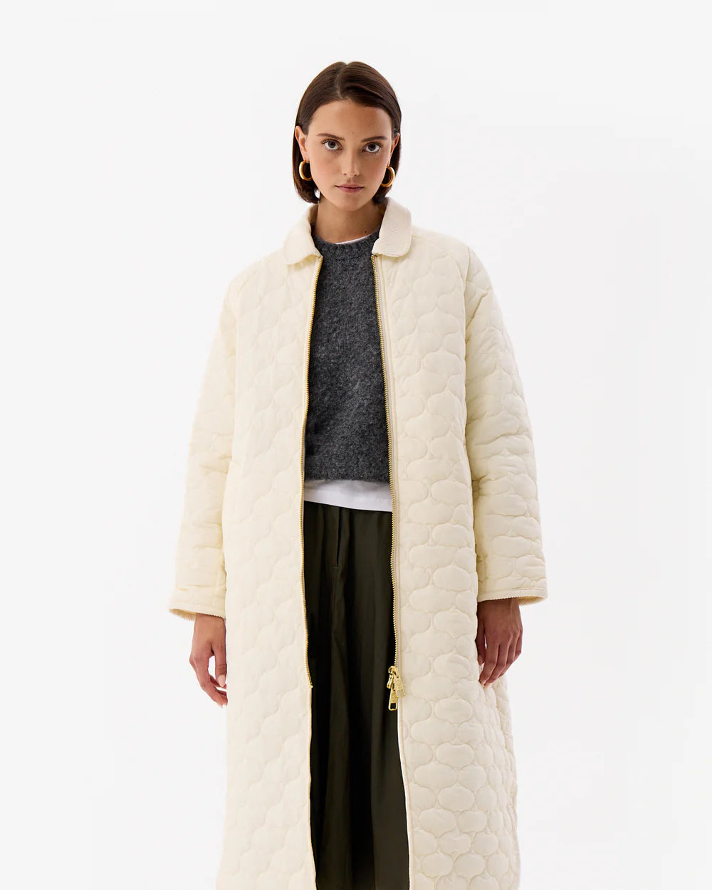 Fionn Long Quilted Coat Antique White