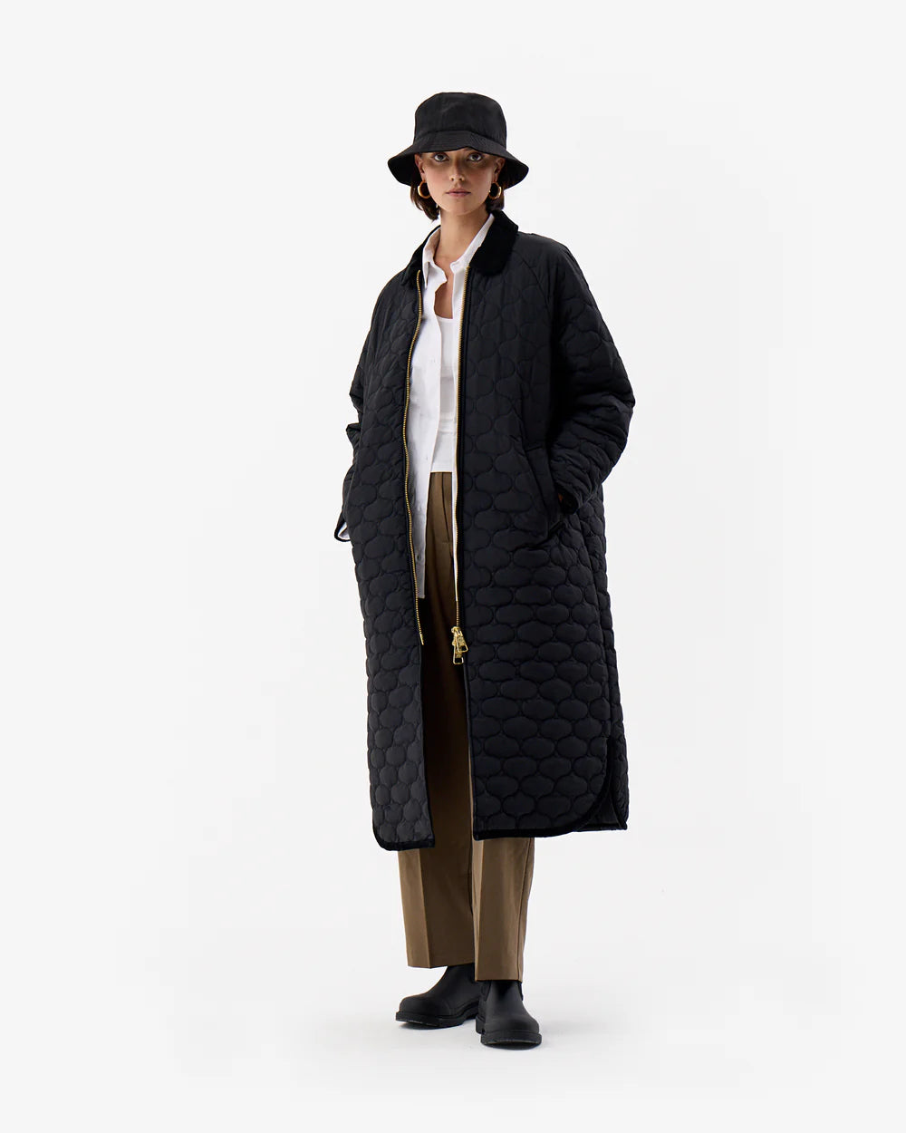 Fionn Long Quilted Coat Hunter Black