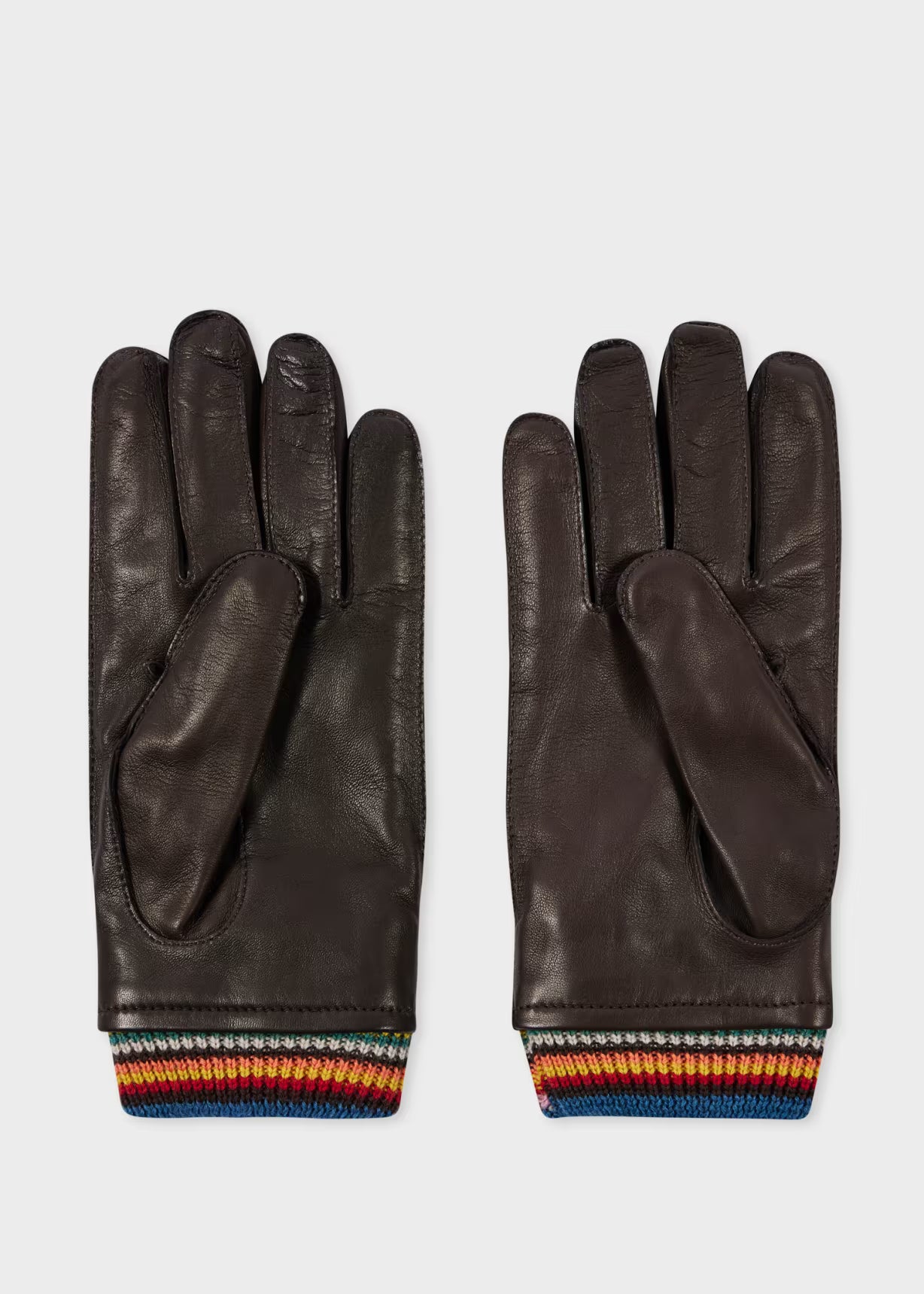Dark Brown Leather 'Signature Stripe' Cuff Gloves