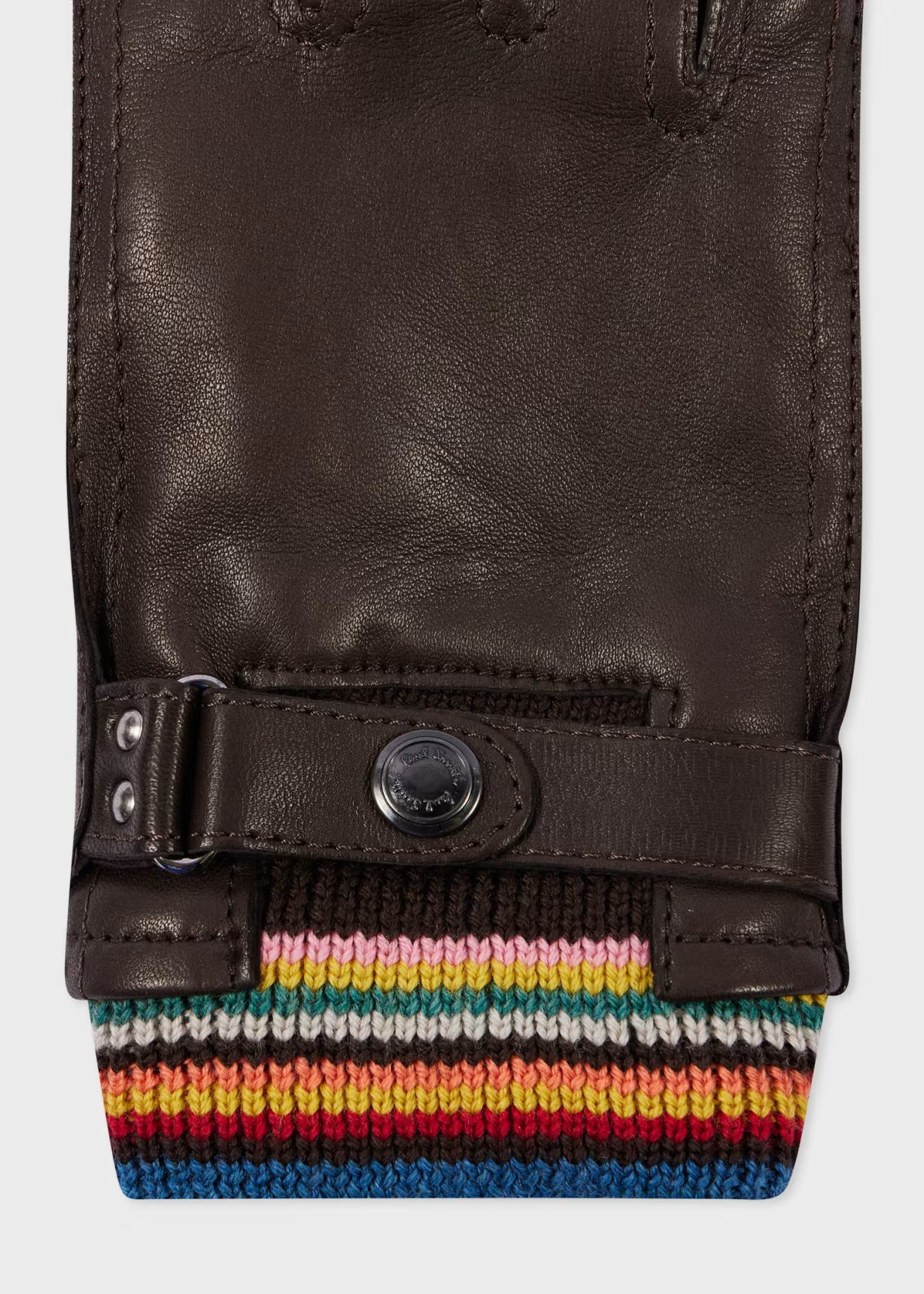 Dark Brown Leather 'Signature Stripe' Cuff Gloves